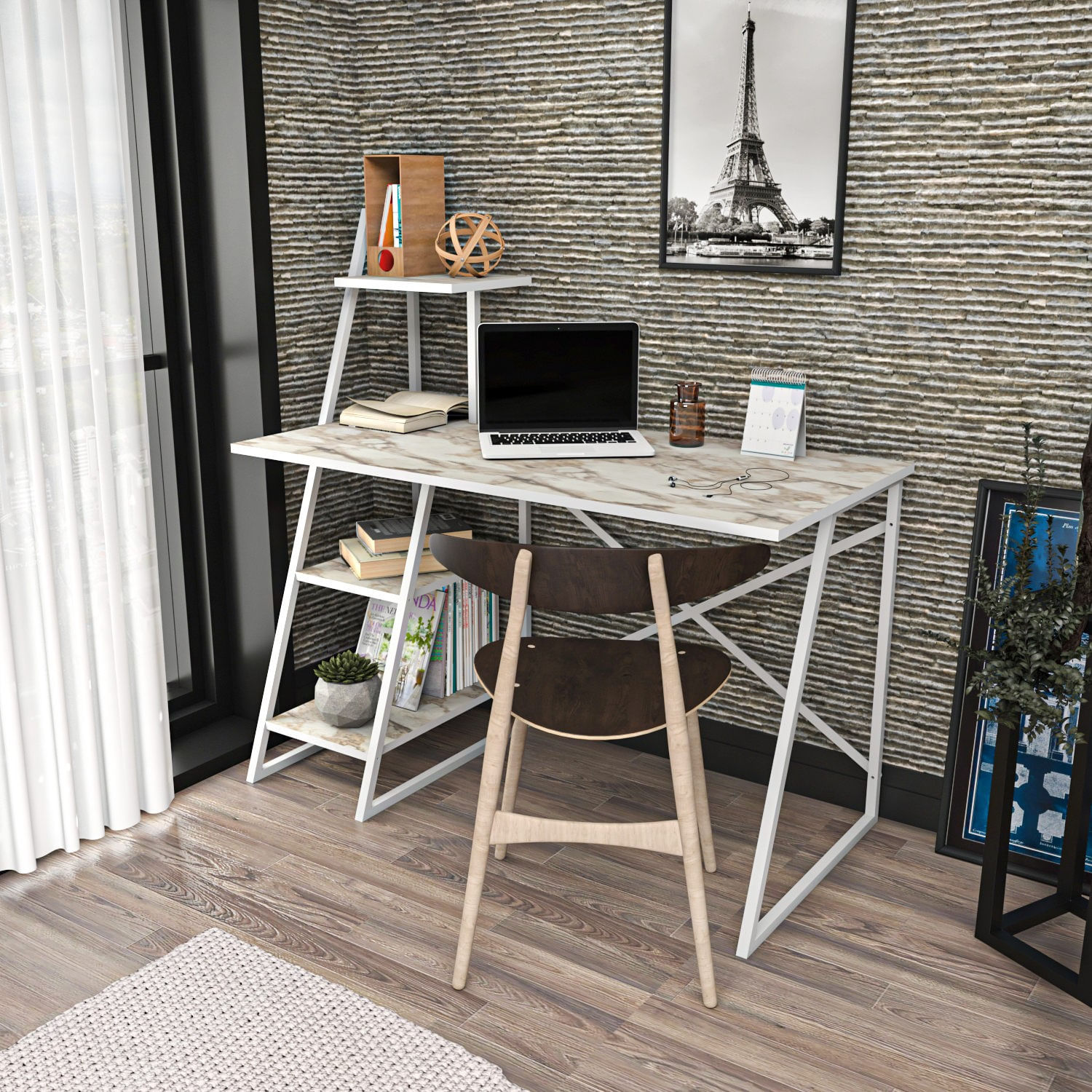 Birou studiu Hanah Home, PAL melaminat, 120 x 60 x 120 cm, alb, 322RTC1311 — imaginea 3