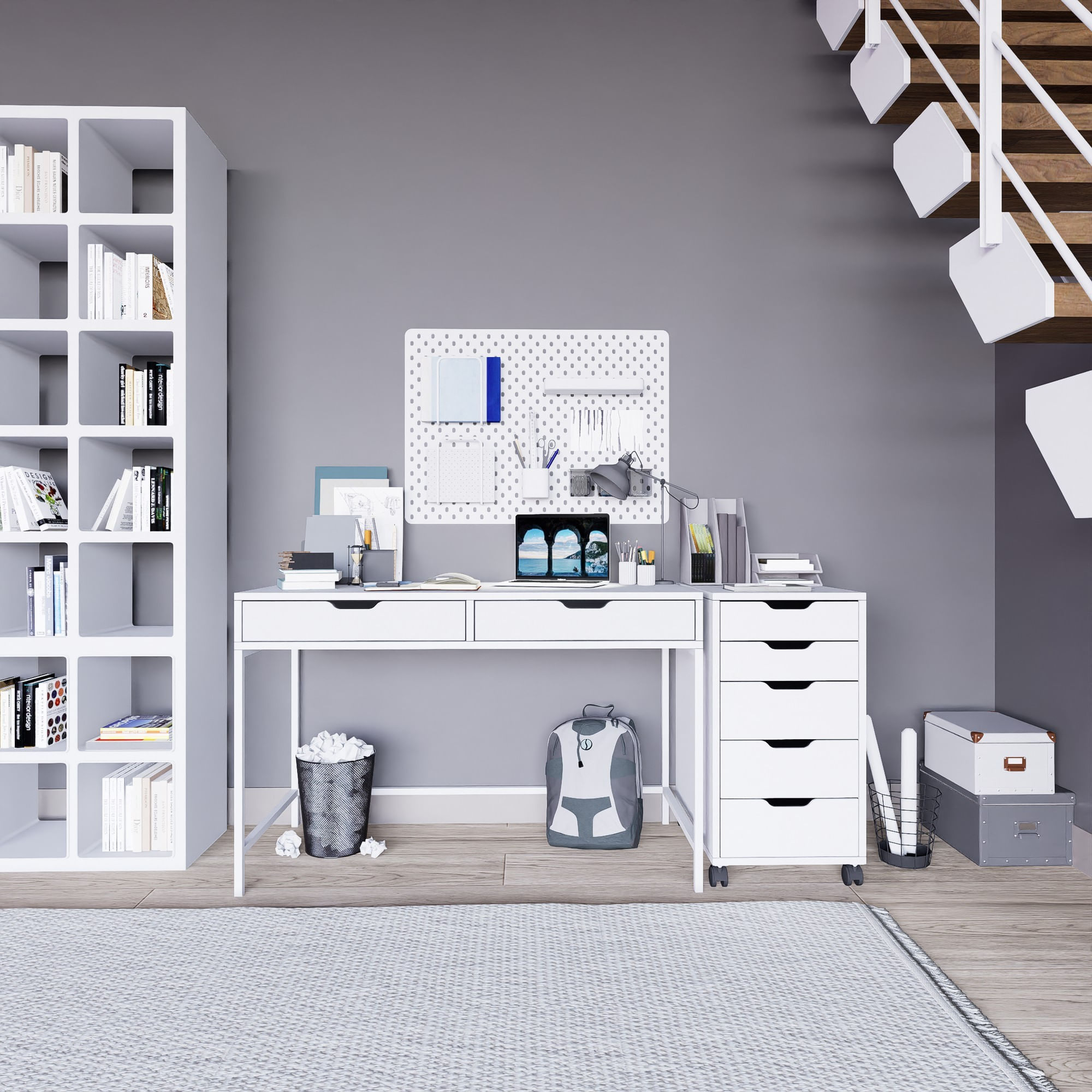 Birou studiu Hanah Home, PAL melaminat, 120 x 55 x 77.4 cm, alb, 350MWD1301 — imaginea 2