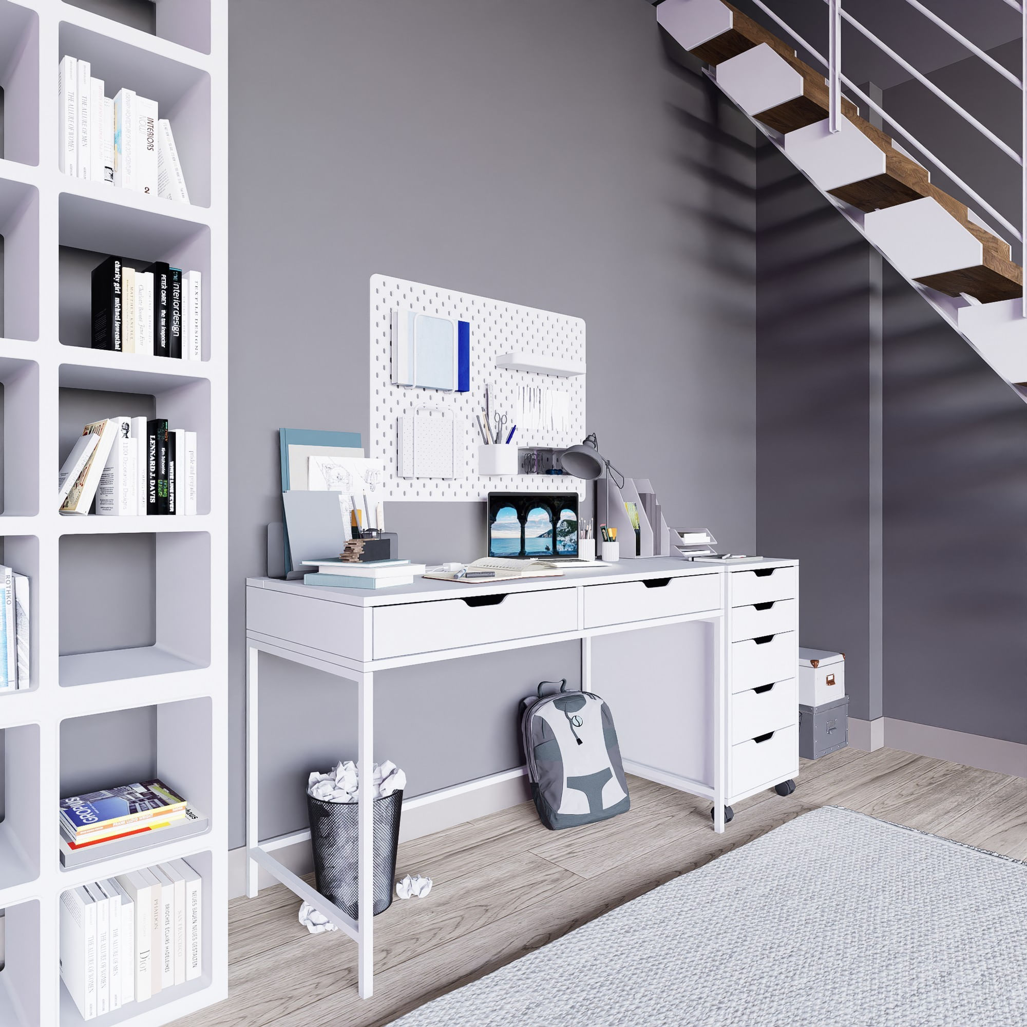 Birou studiu Hanah Home, PAL melaminat, 120 x 55 x 77.4 cm, alb, 350MWD1301 — imaginea 3