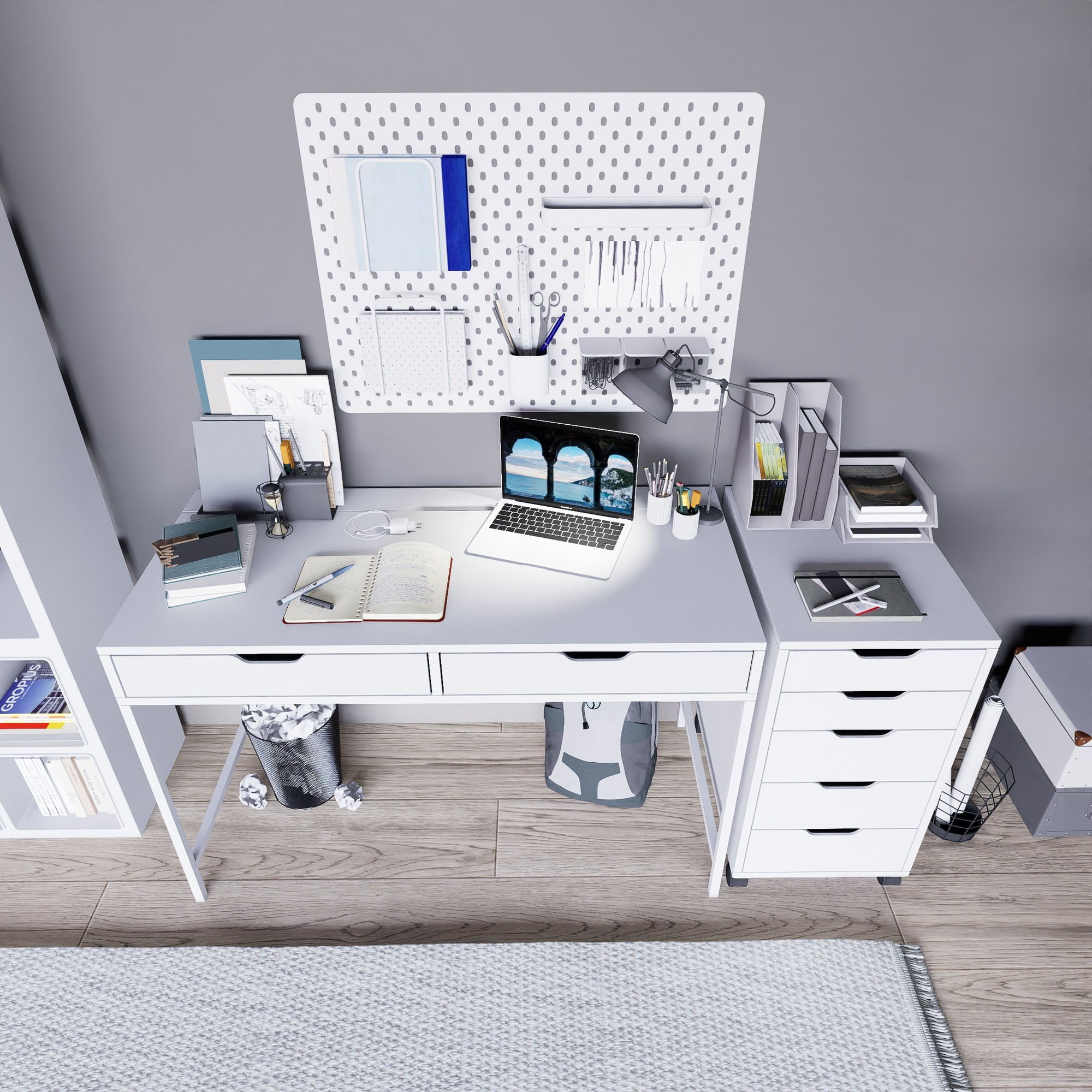 Birou studiu Hanah Home, PAL melaminat, 120 x 55 x 77.4 cm, alb, 350MWD1301 — imaginea 5