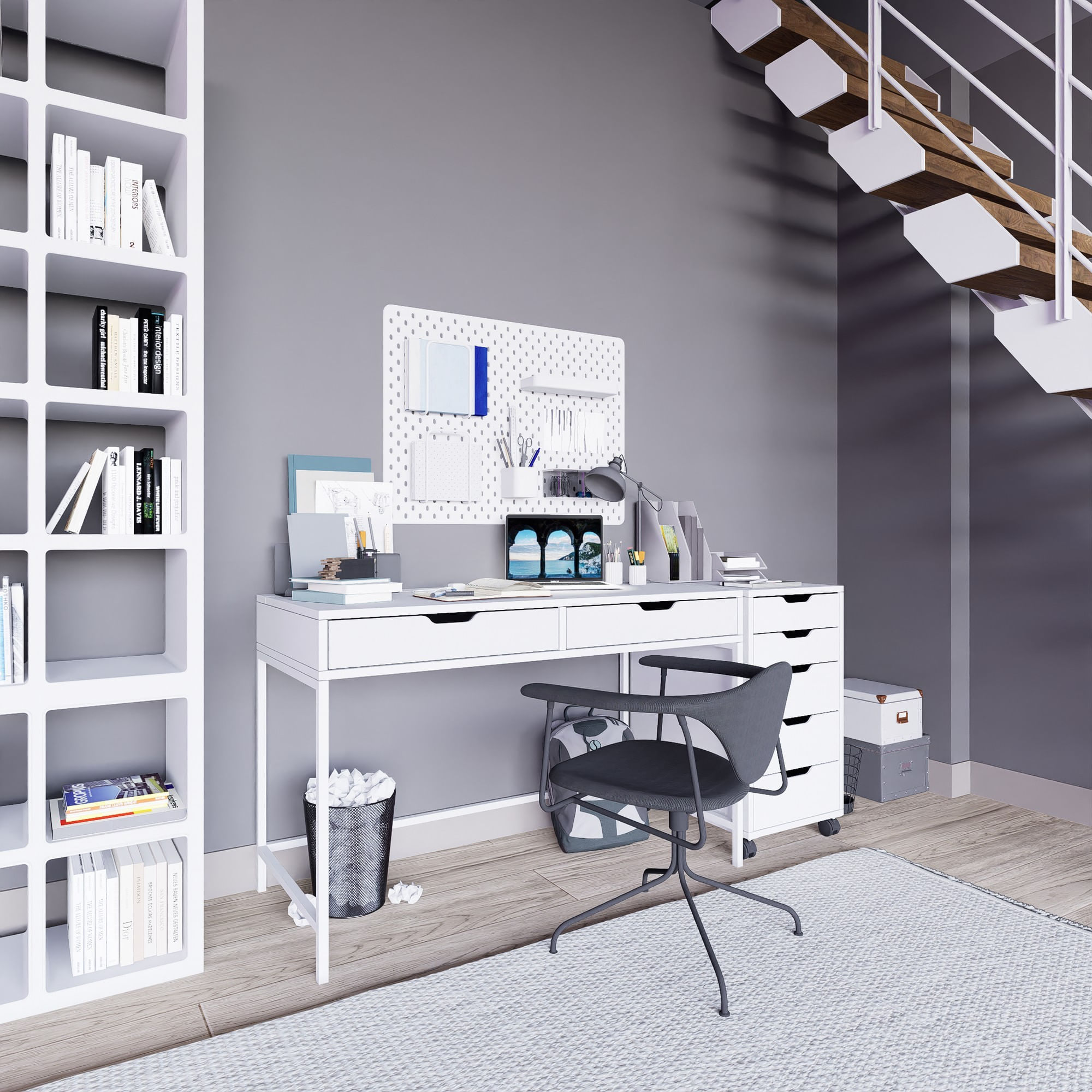 Birou studiu Hanah Home, PAL melaminat, 120 x 55 x 77.4 cm, alb, 350MWD1301 — imaginea 6