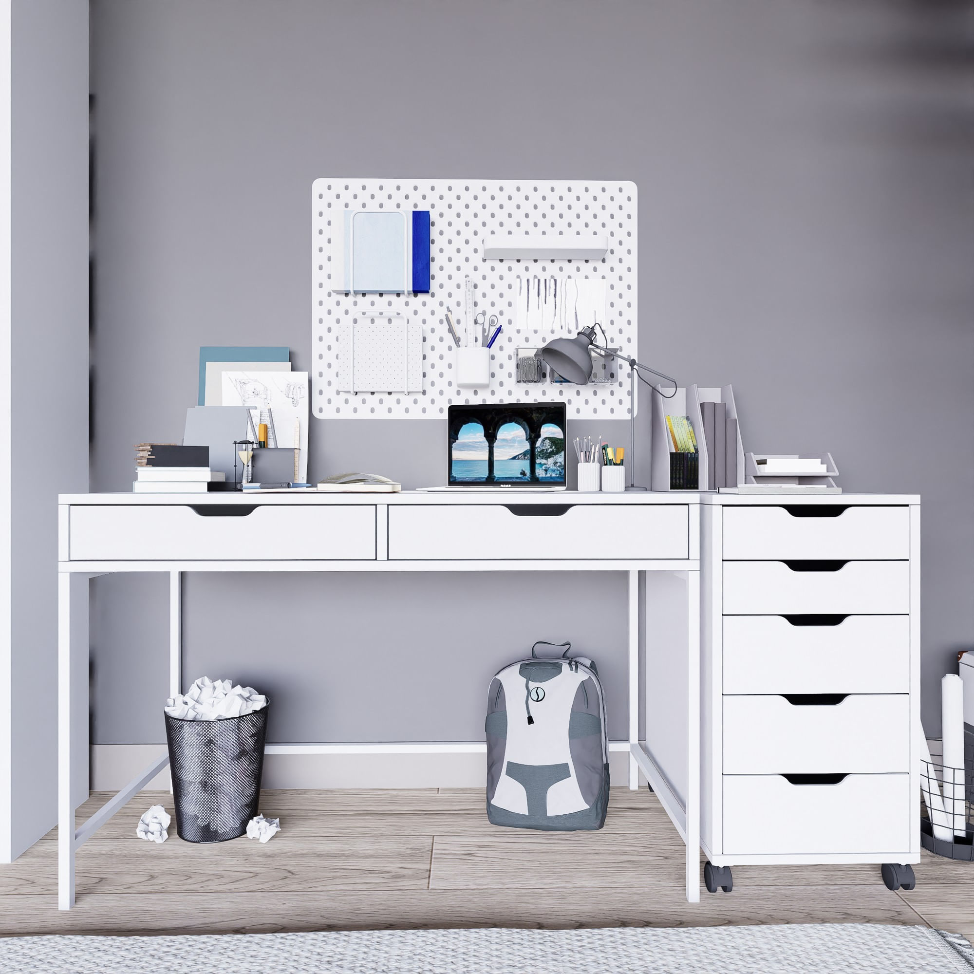 Birou studiu Hanah Home, PAL melaminat, 120 x 55 x 77.4 cm, alb, 350MWD1301 — imaginea 7