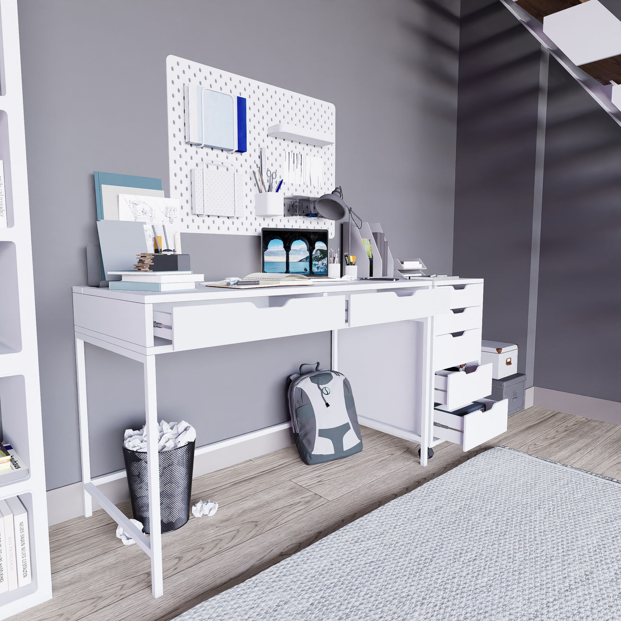 Birou studiu Hanah Home, PAL melaminat, 120 x 55 x 77.4 cm, alb, 350MWD1301 — imaginea 8