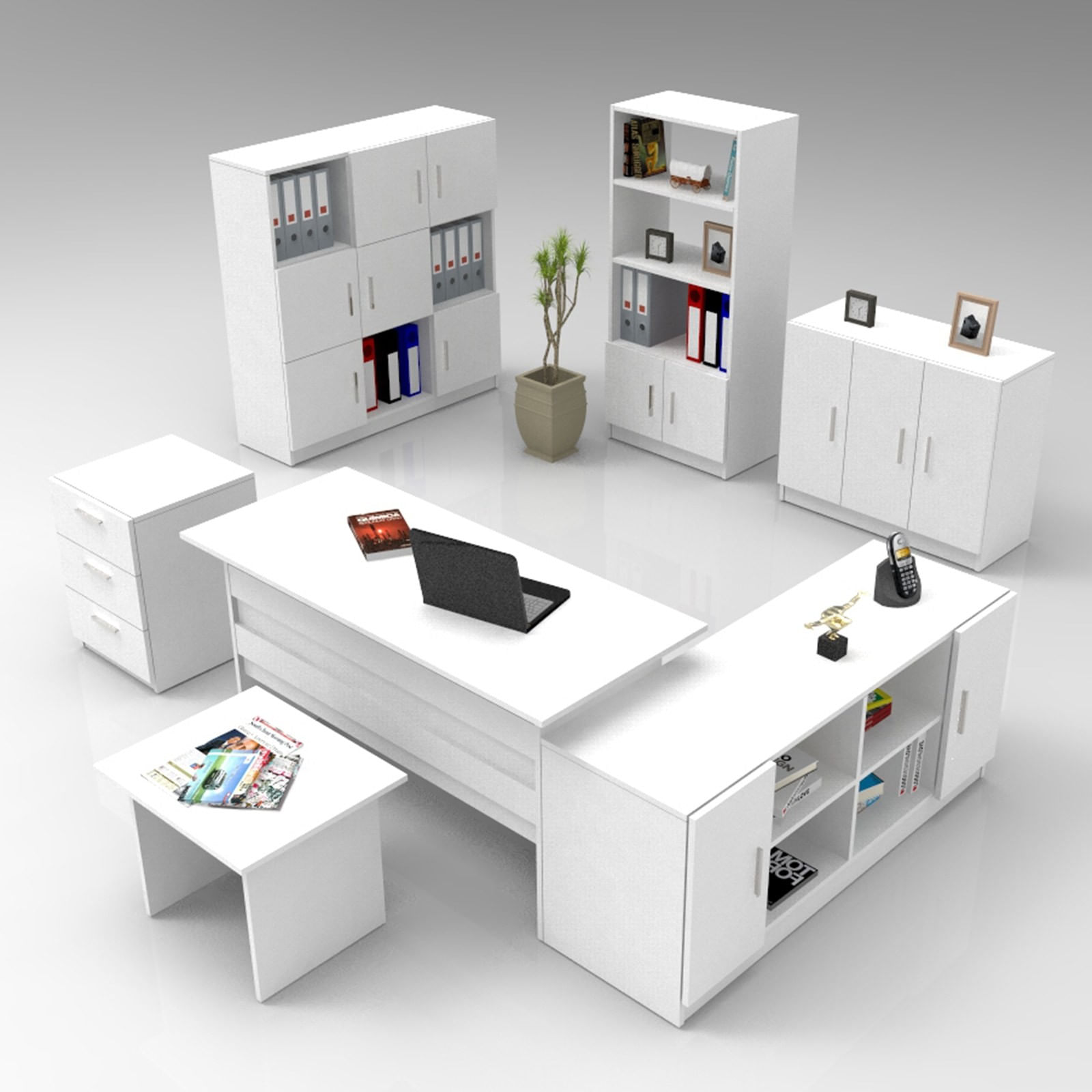 Set mobilier birou Hanah Home, PAL melaminat, 140 x 73.8 x 60 cm, alb, 956LCS3413 — imaginea 7