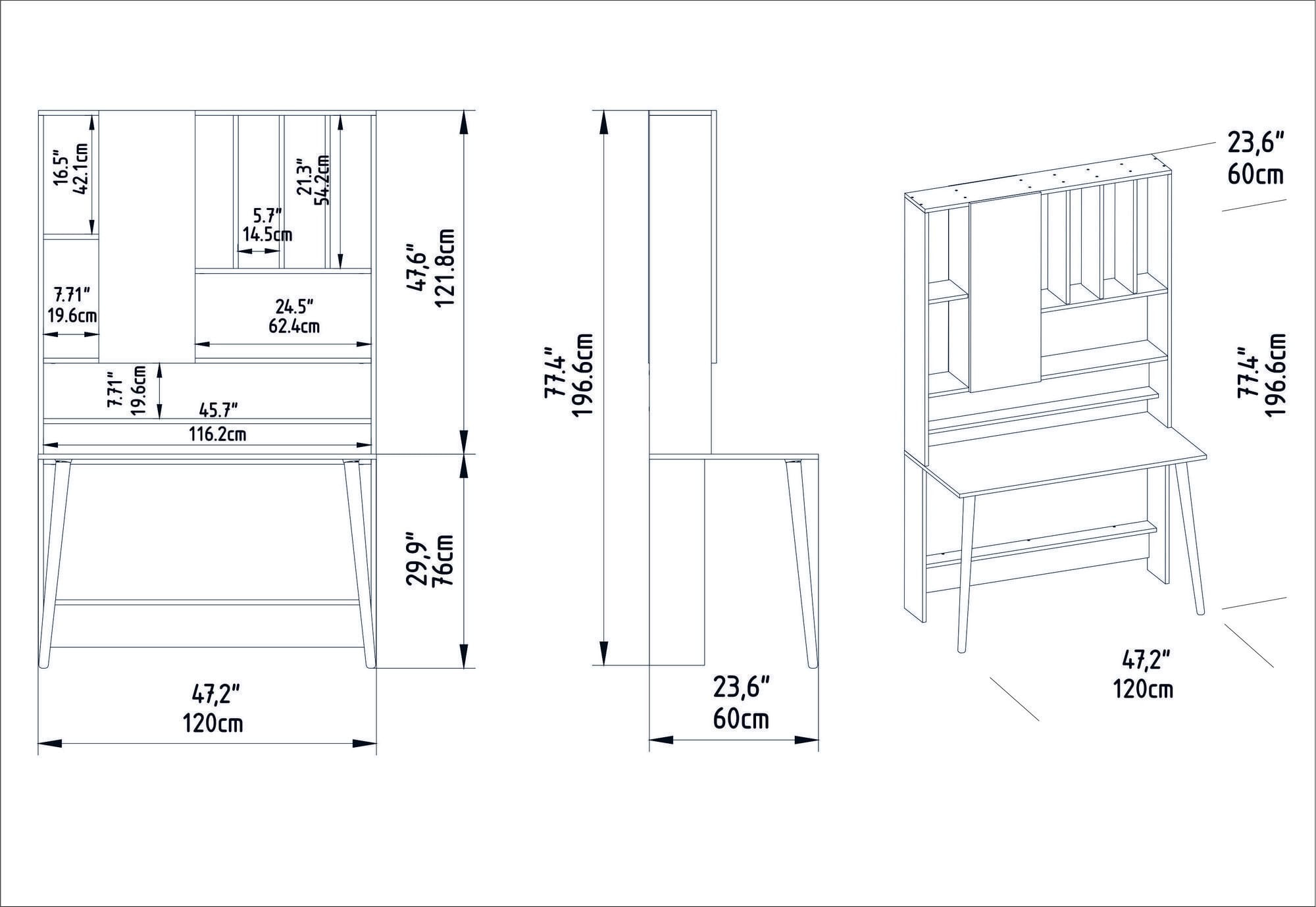 Birou studiu Hanah Home, PAL melaminat, 120 x 60 x 196.6 cm, alb/stejar, 322RTC1319 — imaginea 2