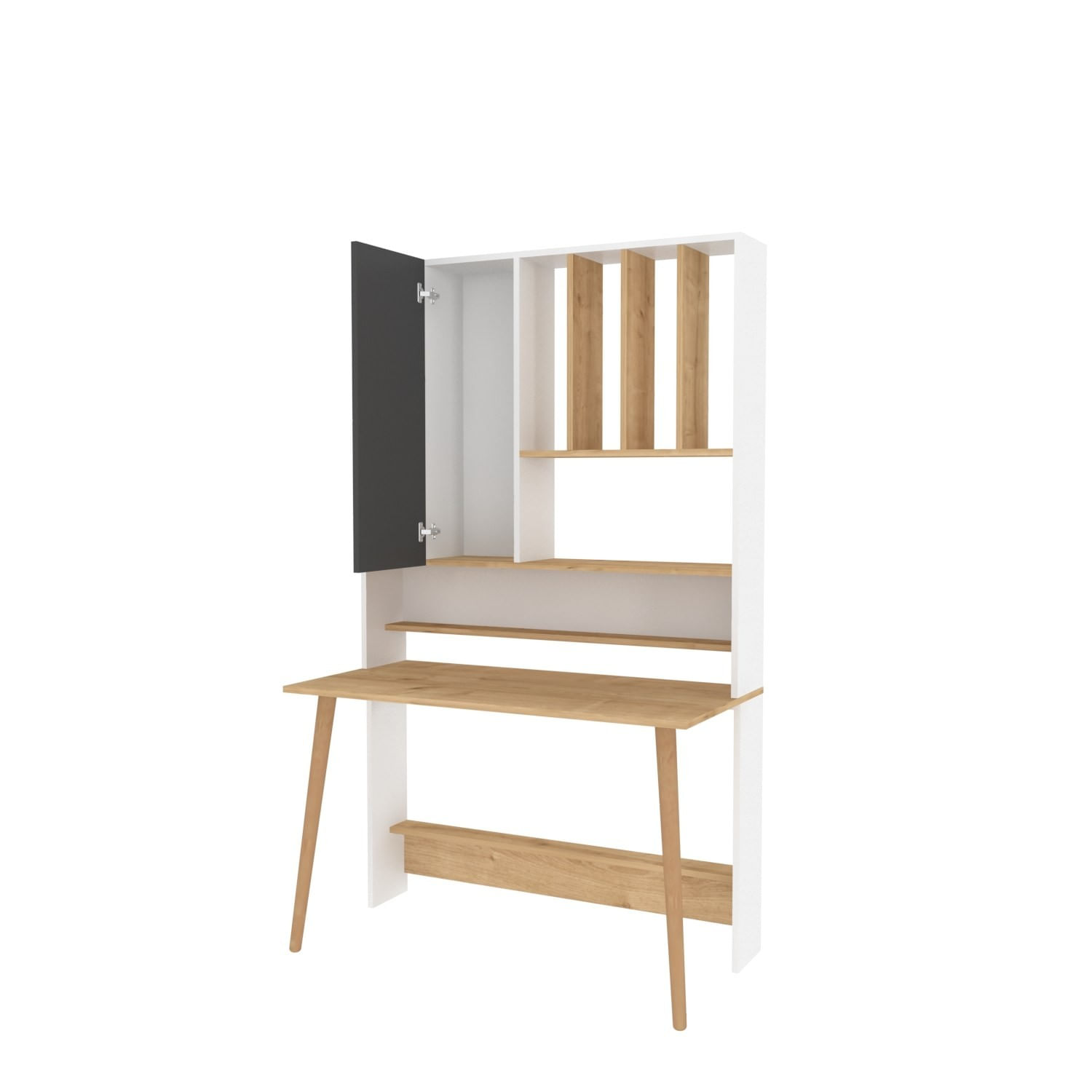 Birou studiu Hanah Home, PAL melaminat, 120 x 60 x 196.6 cm, alb/stejar, 322RTC1319 — imaginea 3