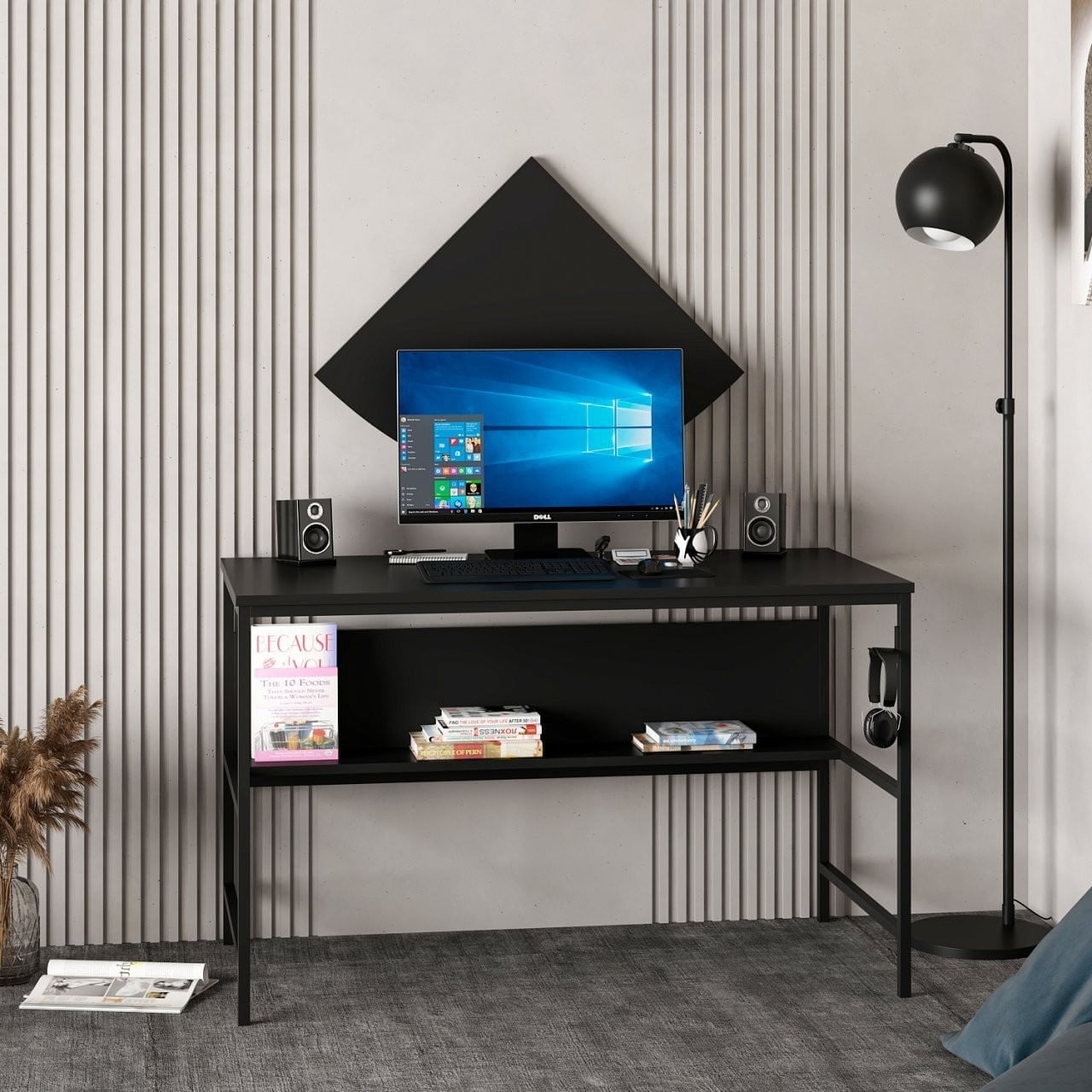 Birou studiu Hanah Home, PAL melaminat, 120 x 60 x 74 cm, negru, 506MNR3346 — imaginea 5
