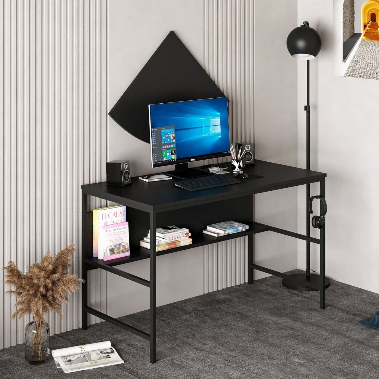 Birou studiu Hanah Home, PAL melaminat, 120 x 60 x 74 cm, negru, 506MNR3346 — imaginea 6