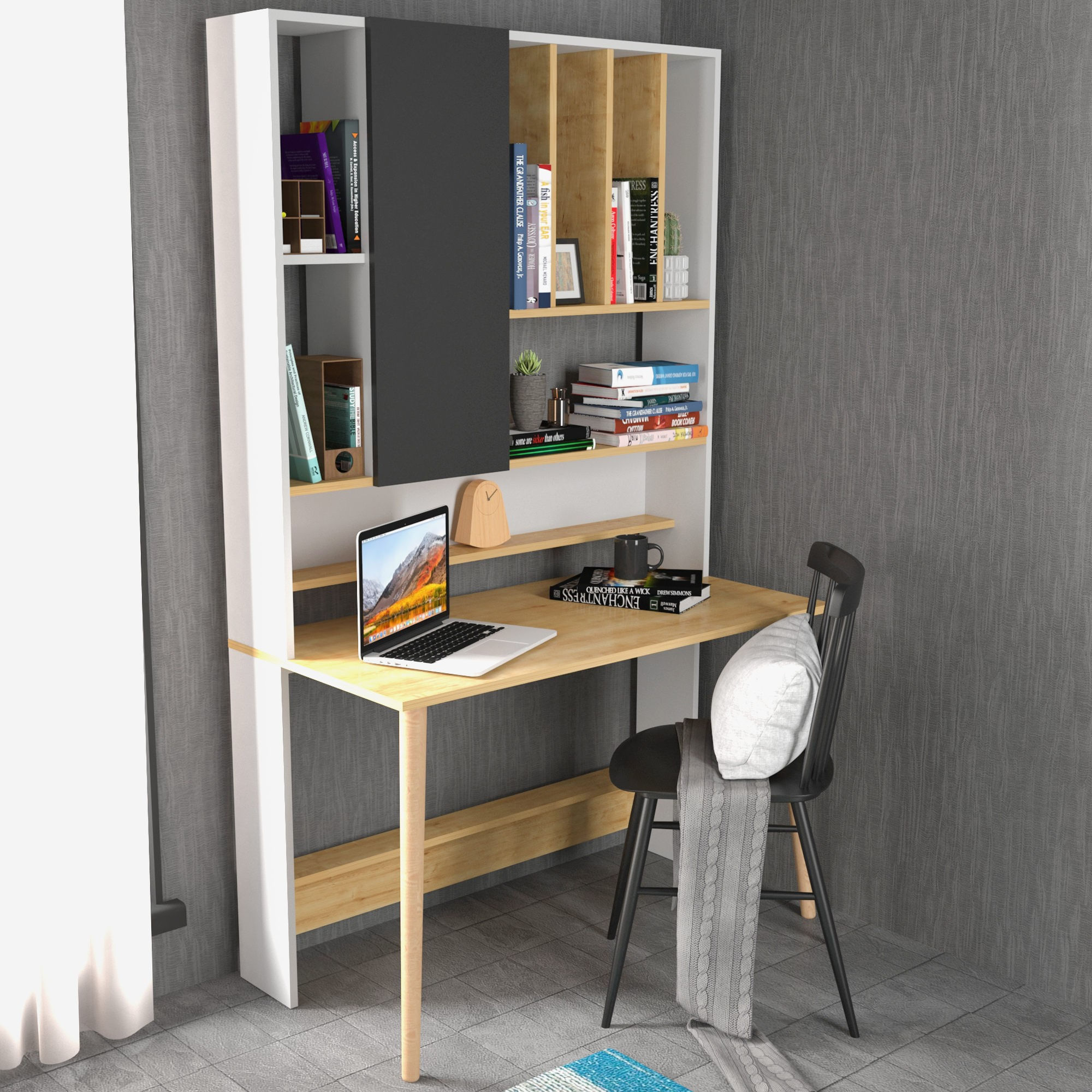 Birou studiu Hanah Home, PAL melaminat, 120 x 60 x 196.6 cm, alb/stejar, 322RTC1319 — imaginea 4