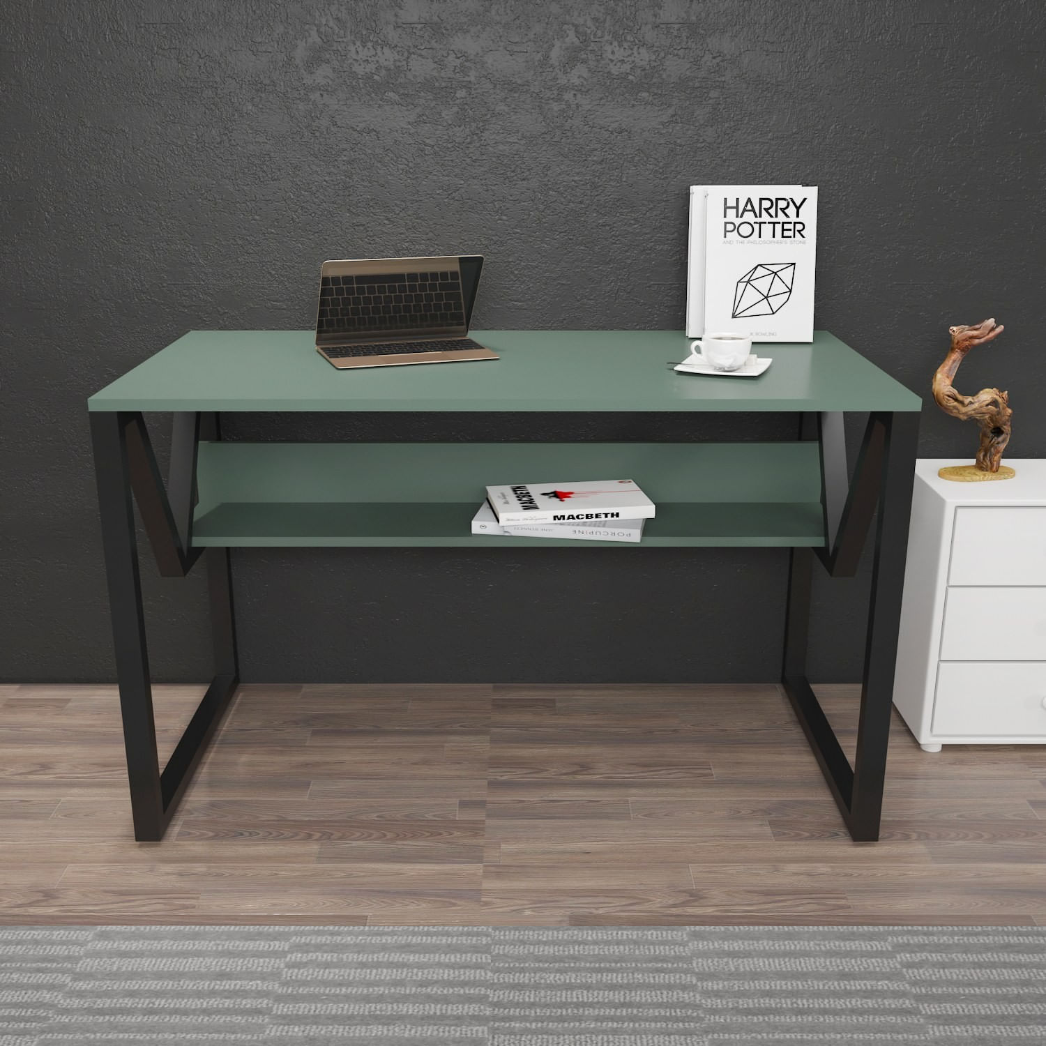 Birou studiu Hanah Home, PAL melaminat, 120 x 60 x 72.8 cm, verde/negru, 875ZNA4544 — imaginea 2