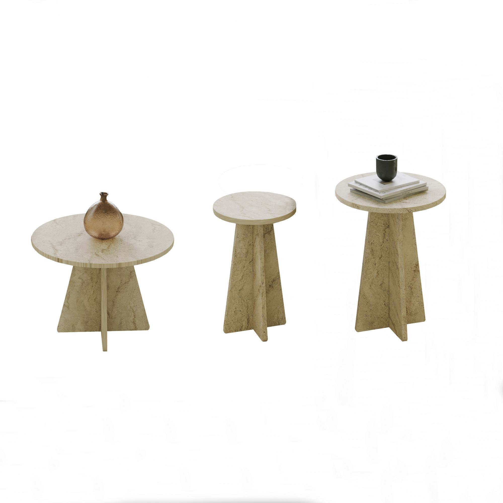 Set măsuțe cafea Hanah Home, PAL melaminat, 60 x 60 x 40 cm, travertine, 552NOS2582