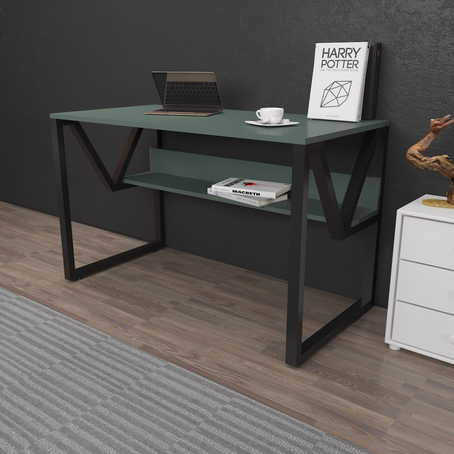 Birou studiu Hanah Home, PAL melaminat, 120 x 60 x 72.8 cm, verde/negru, 875ZNA4544 — imaginea 4