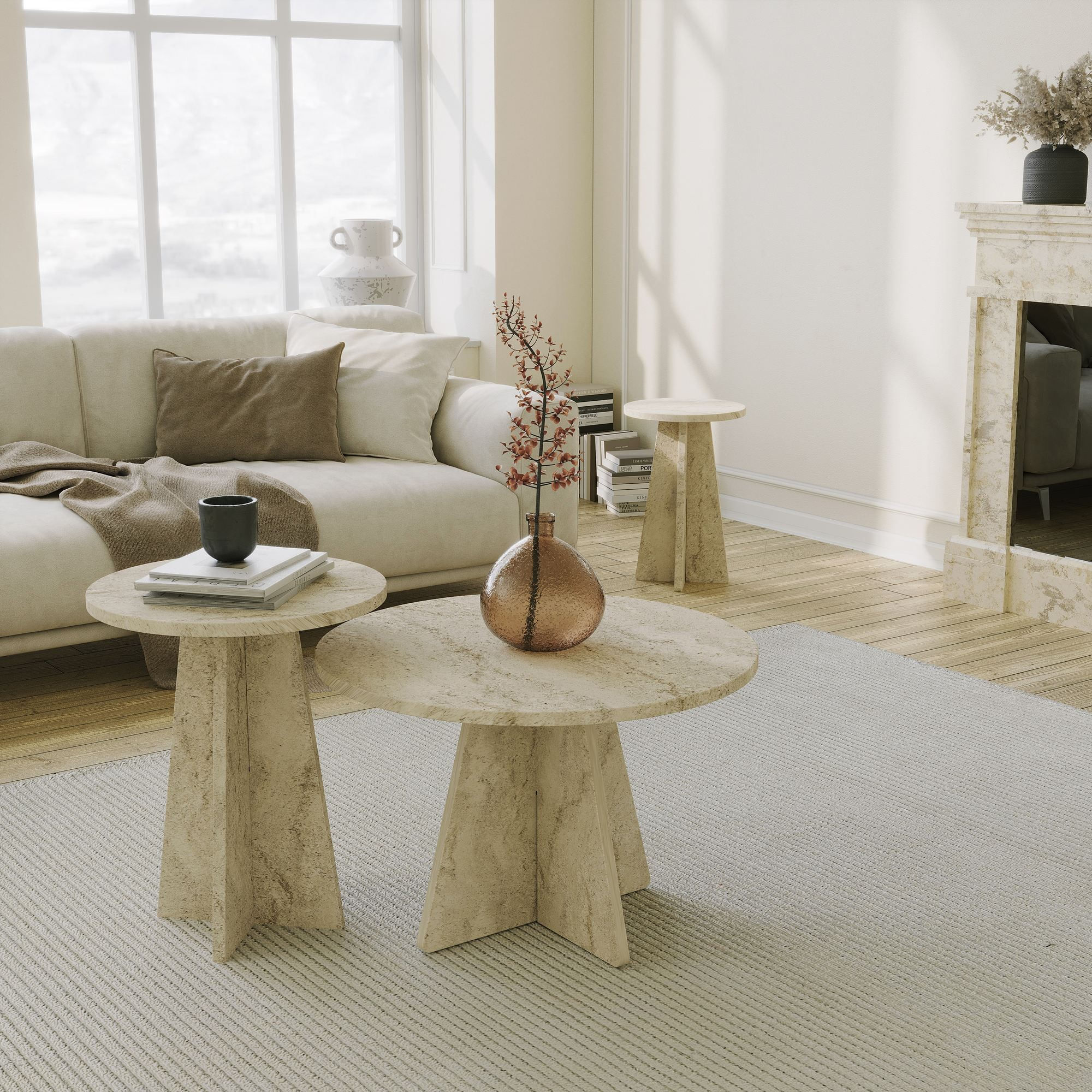 Set măsuțe cafea Hanah Home, PAL melaminat, 60 x 60 x 40 cm, travertine, 552NOS2582 — imaginea 2