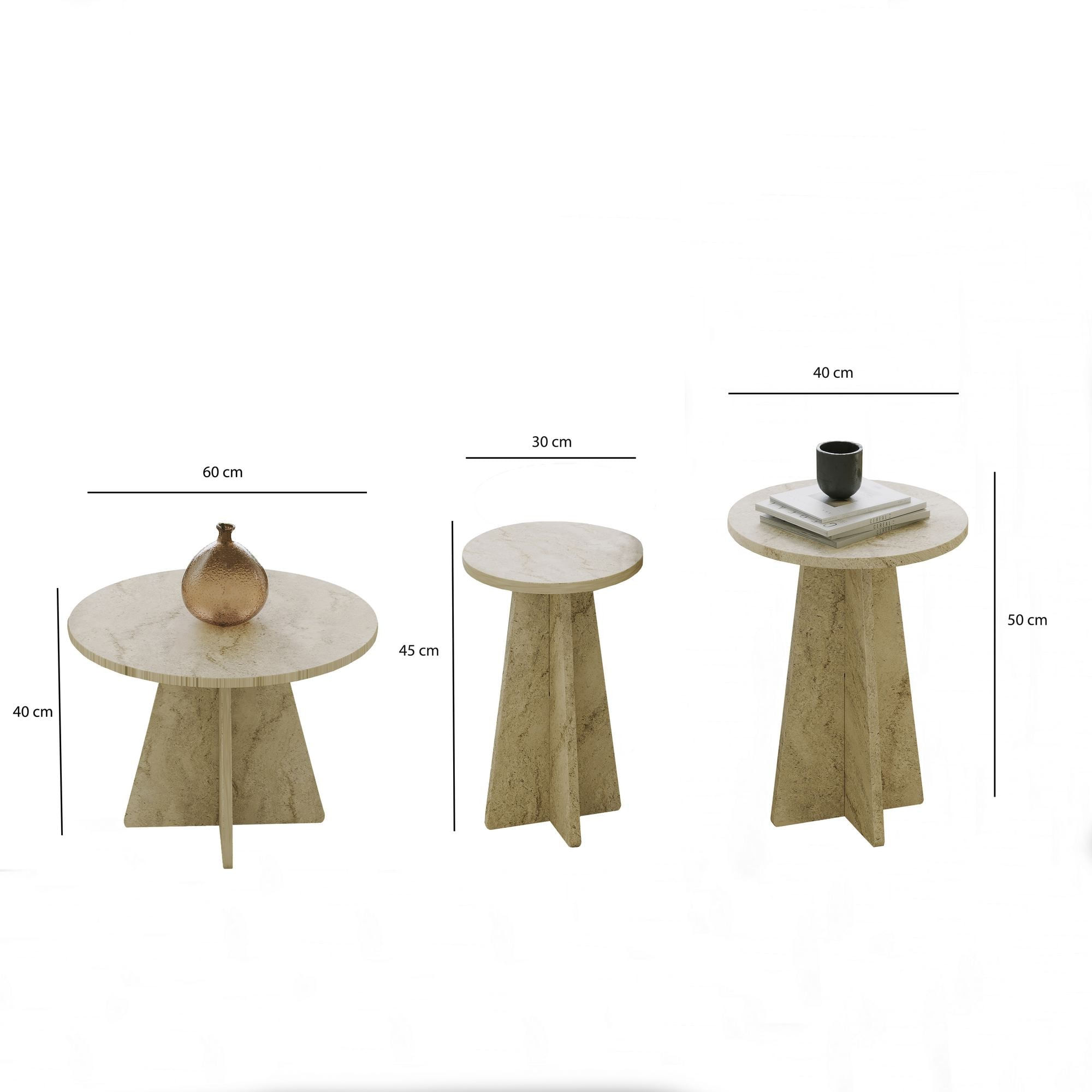 Set măsuțe cafea Hanah Home, PAL melaminat, 60 x 60 x 40 cm, travertine, 552NOS2582 — imaginea 3