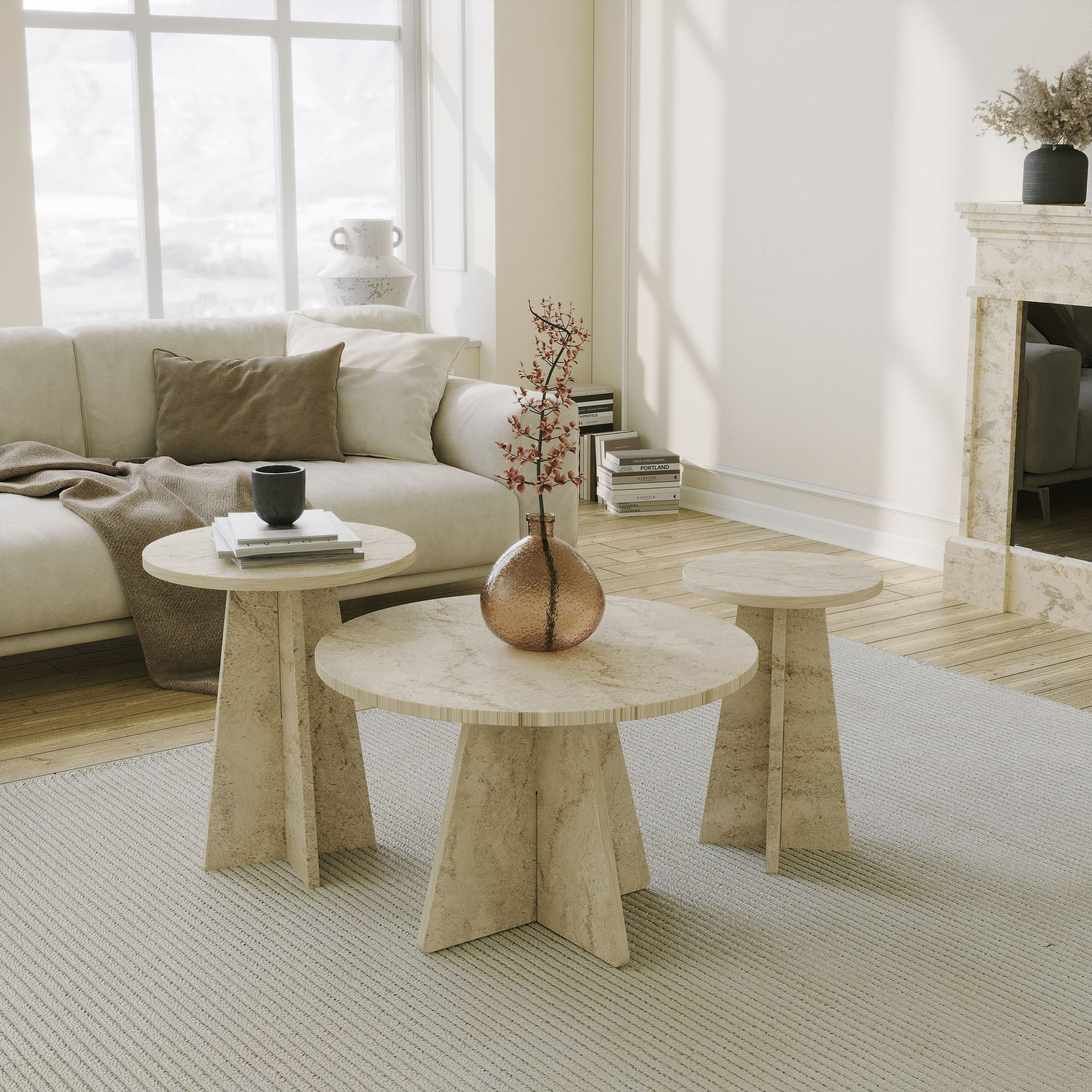 Set măsuțe cafea Hanah Home, PAL melaminat, 60 x 60 x 40 cm, travertine, 552NOS2582 — imaginea 5