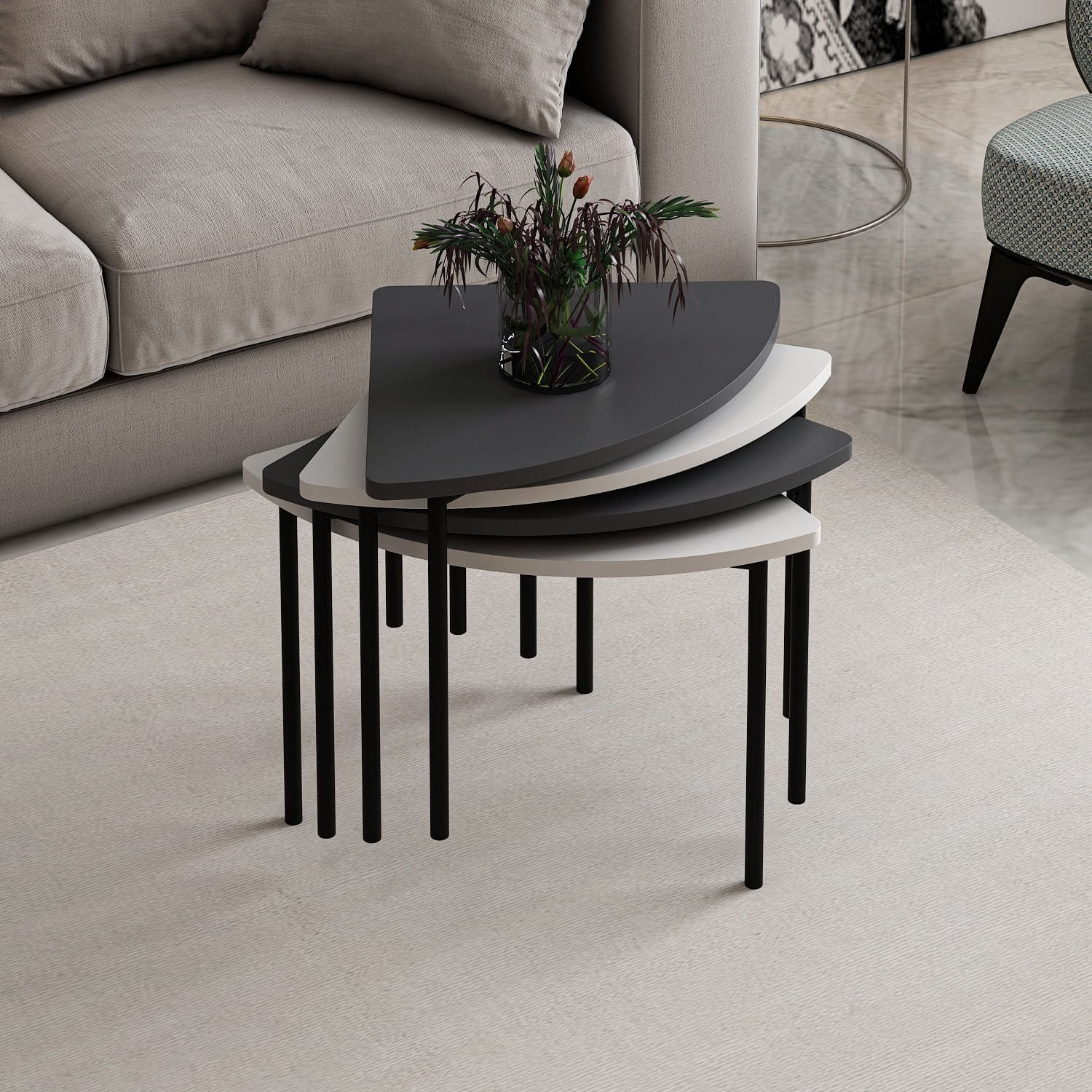 Măsuță cafea Hanah Home, PAL melaminat, 90 x 42 x 42 cm, alb/antracit, 506MNR1244 — imaginea 3