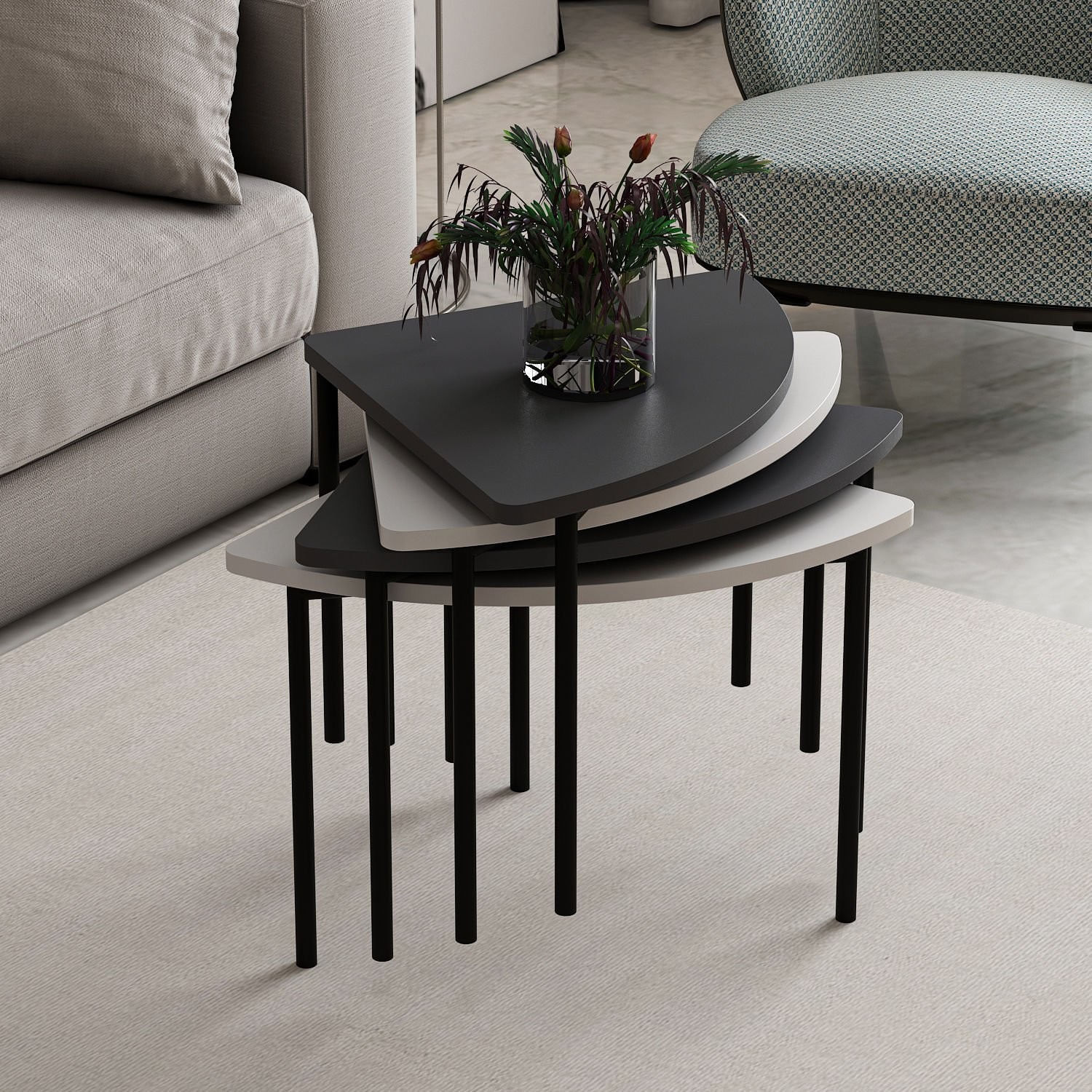 Măsuță cafea Hanah Home, PAL melaminat, 90 x 42 x 42 cm, alb/antracit, 506MNR1244 — imaginea 5