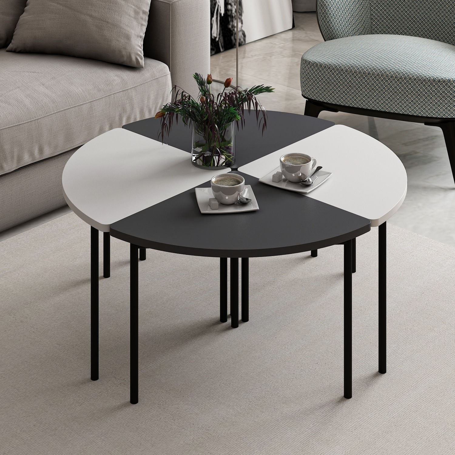 Măsuță cafea Hanah Home, PAL melaminat, 90 x 42 x 42 cm, alb/antracit, 506MNR1244 — imaginea 6