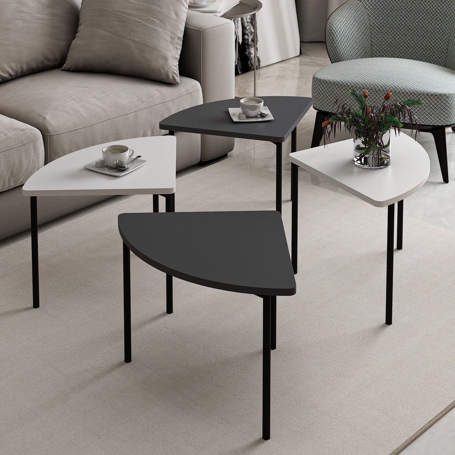 Măsuță cafea Hanah Home, PAL melaminat, 90 x 42 x 42 cm, alb/antracit, 506MNR1244 — imaginea 7