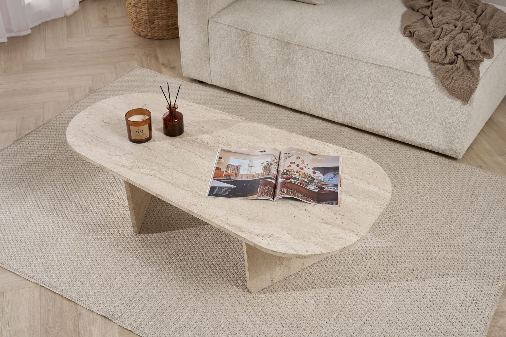 Măsuță cafea Hanah Home, PAL melaminat, 130 x 65 x 40 cm, travertine, 838NRD1106 — imaginea 6