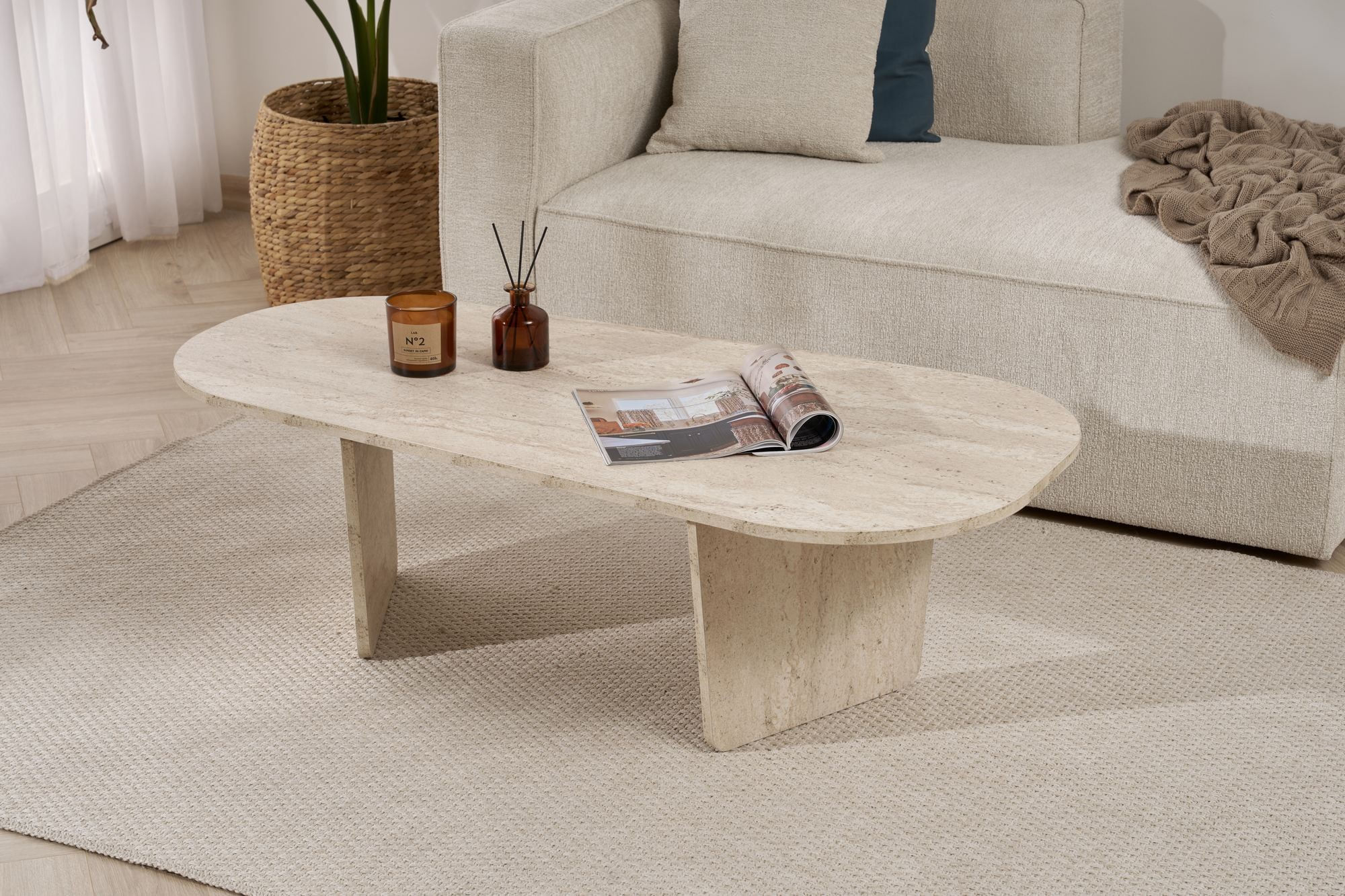 Măsuță cafea Hanah Home, PAL melaminat, 130 x 65 x 40 cm, travertine, 838NRD1106 — imaginea 7