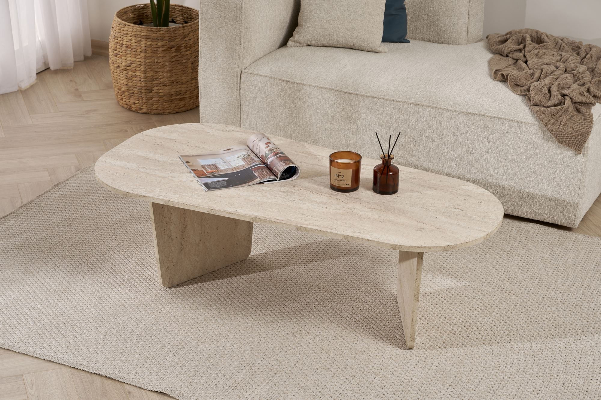 Măsuță cafea Hanah Home, PAL melaminat, 130 x 65 x 40 cm, travertine, 838NRD1106 — imaginea 8