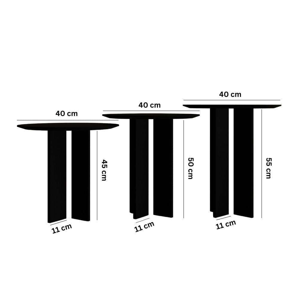 Set măsuțe cafea Hanah Home, MDF, 40 x 40 x 45 cm, negru, 313RTX1143 — imaginea 3