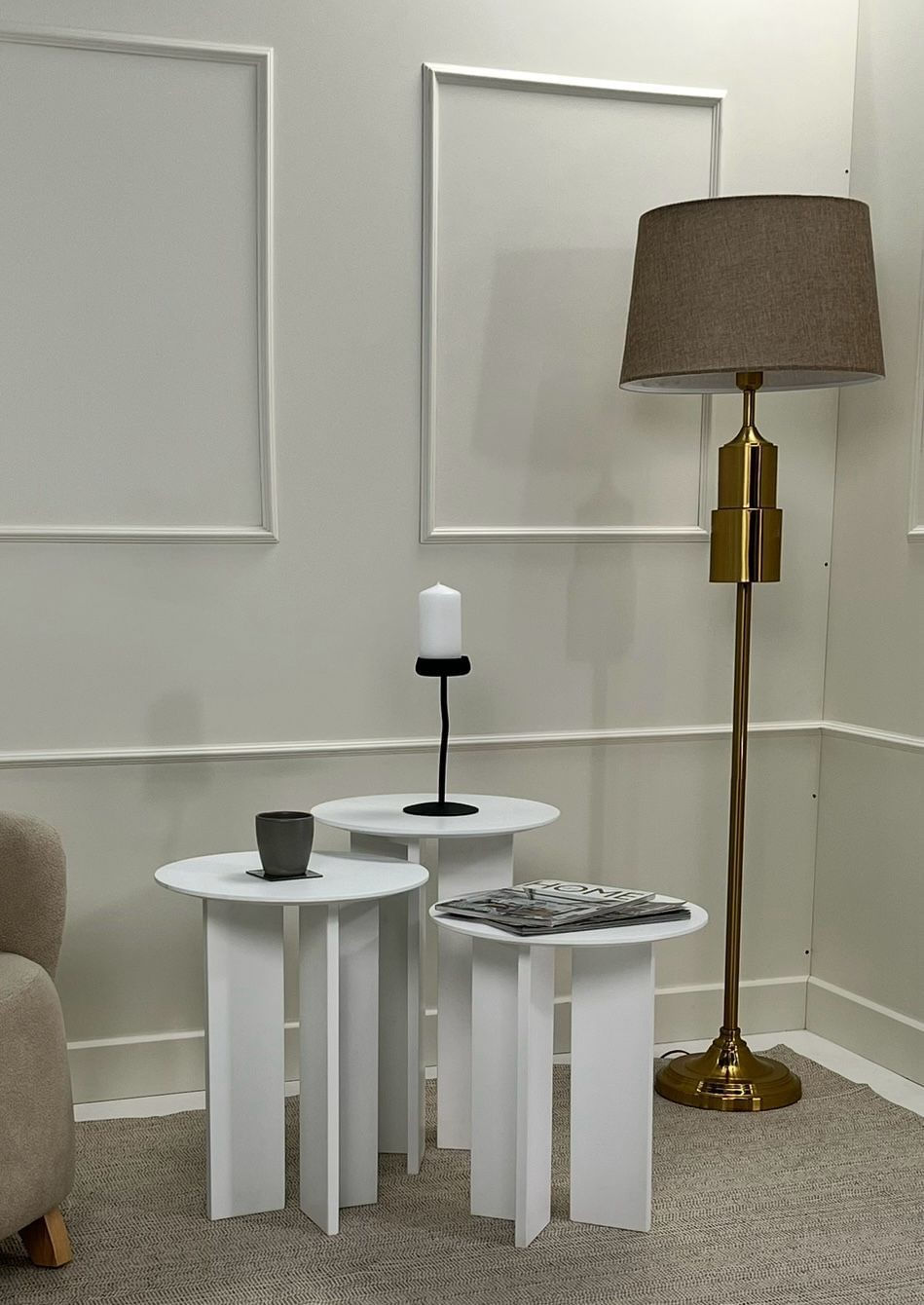 Set măsuțe cafea Hanah Home, MDF, 40 x 40 x 45 cm, alb, 313RTX1144 — imaginea 3