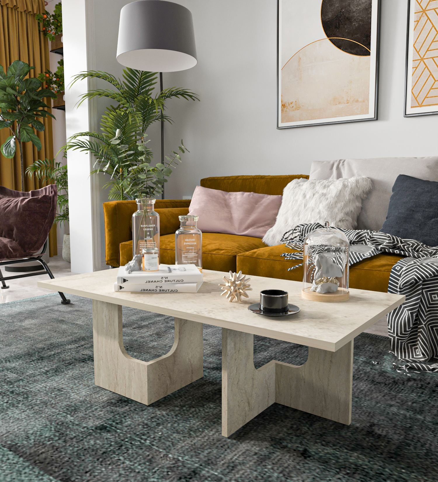 Măsuță cafea Hanah Home, PAL melaminat, 104 x 51.7 x 37 cm, travertine, 469ORN2302 — imaginea 3
