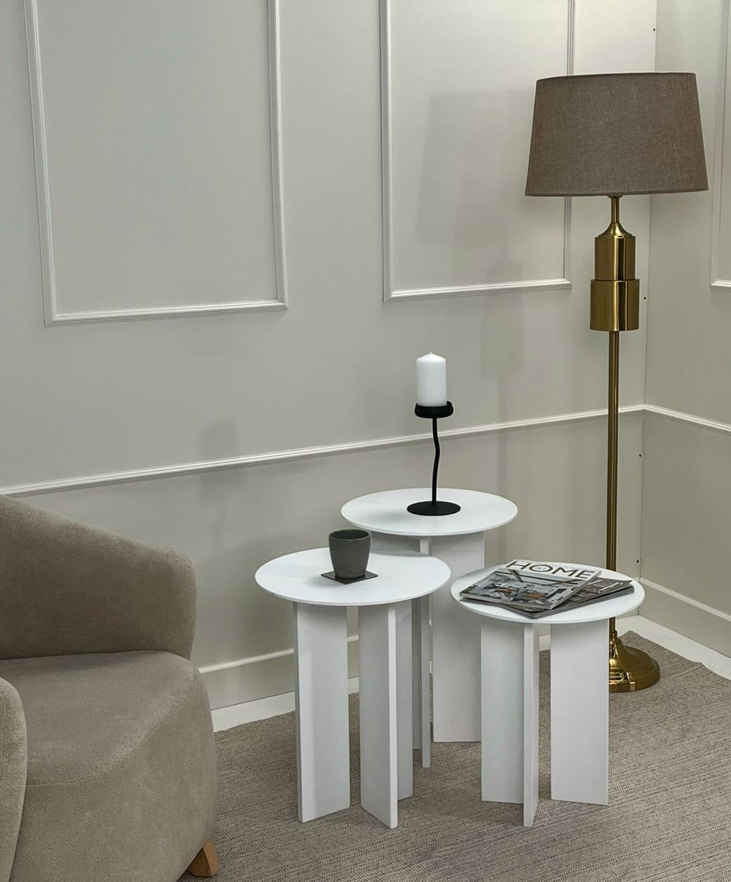 Set măsuțe cafea Hanah Home, MDF, 40 x 40 x 45 cm, alb, 313RTX1144 — imaginea 5