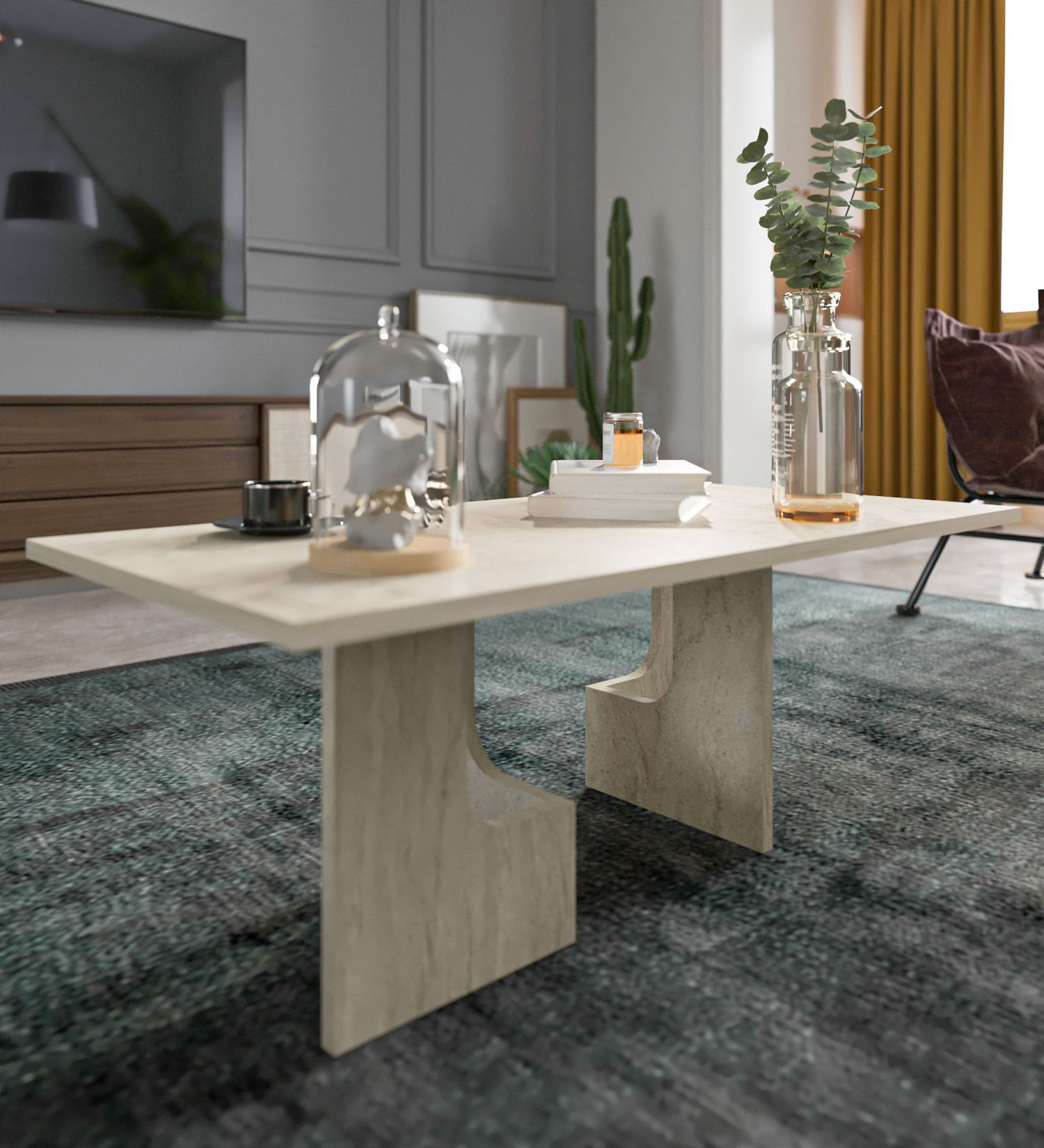 Măsuță cafea Hanah Home, PAL melaminat, 104 x 51.7 x 37 cm, travertine, 469ORN2302 — imaginea 5