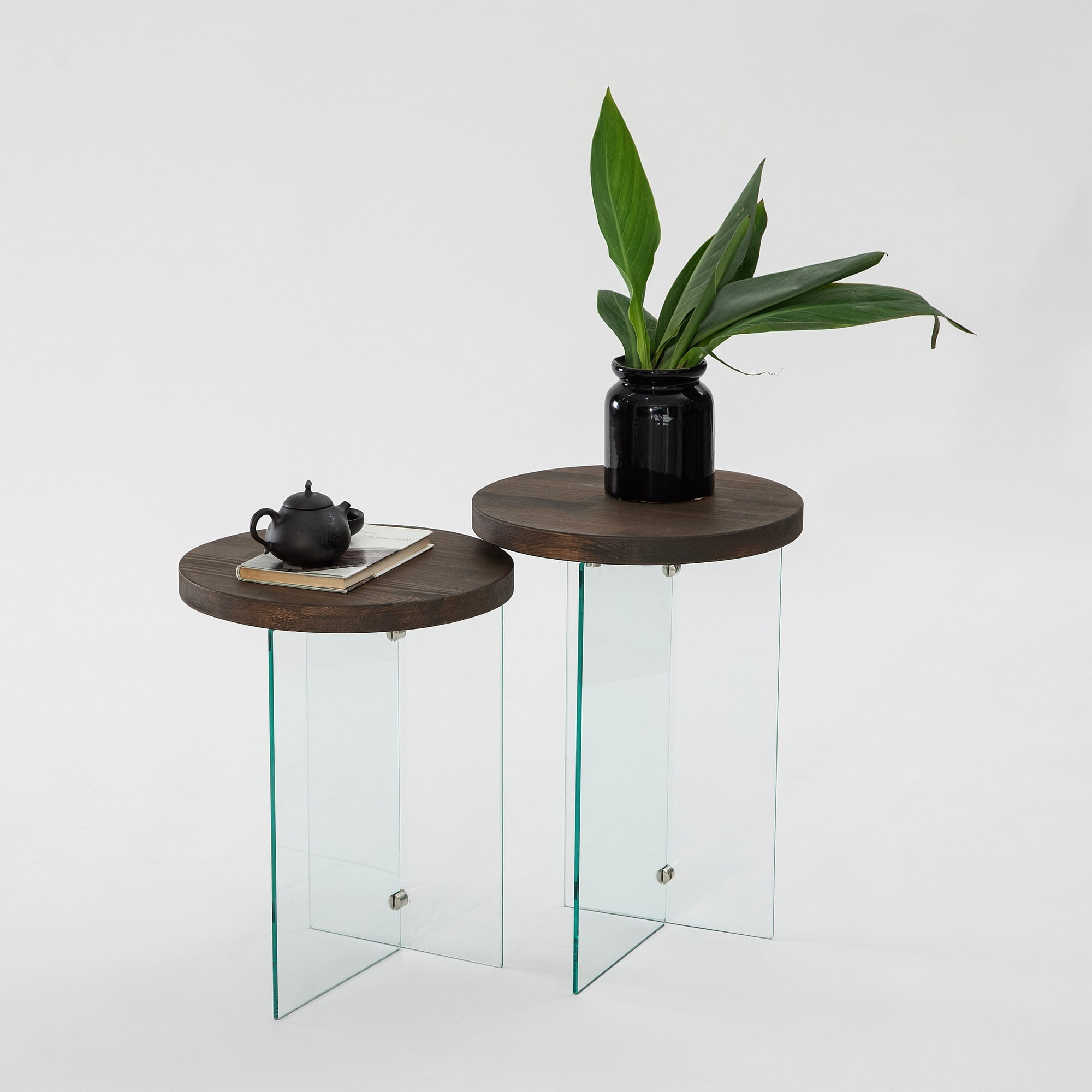 Set măsuțe cafea Hanah Home, MDF, 35 x 51 cm, transparent/nuc, 552NOS2408 — imaginea 3