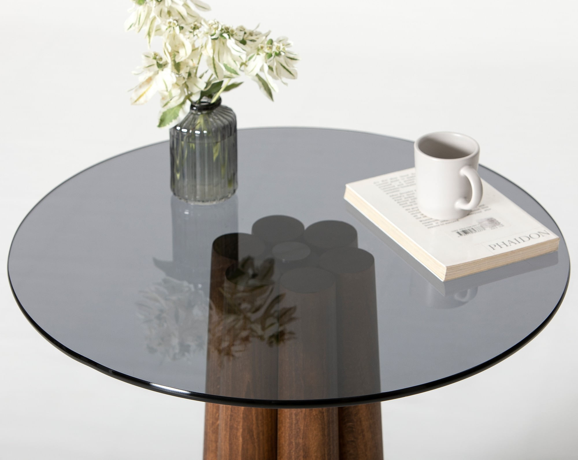 Măsuță cafea Hanah Home, sticlă, 50 x 50 x 50 cm, nuc/închis gri, 552NOS2394 — imaginea 2