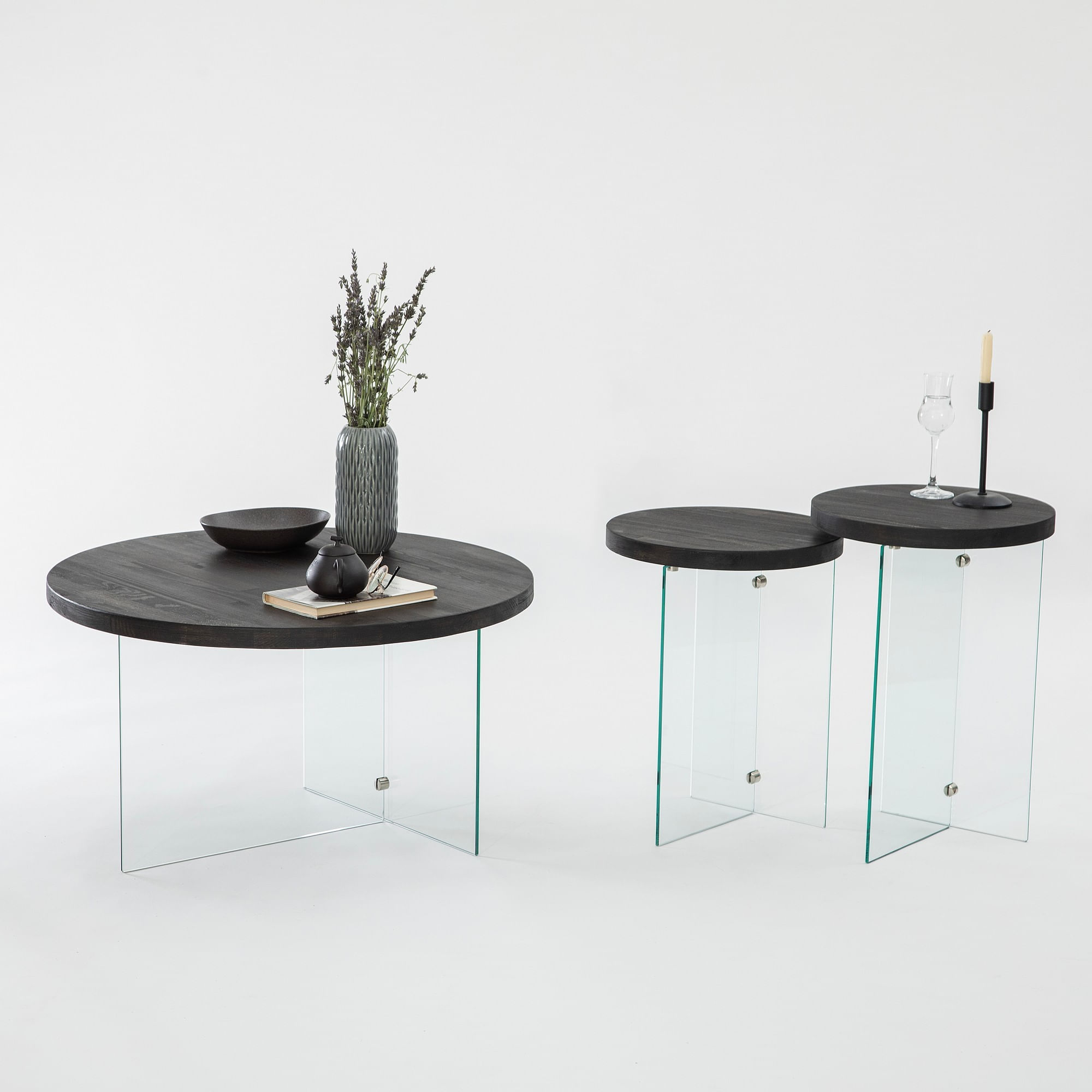 Set măsuțe cafea Hanah Home, MDF, 35 x 51 cm, antracit/transparent, 552NOS2404