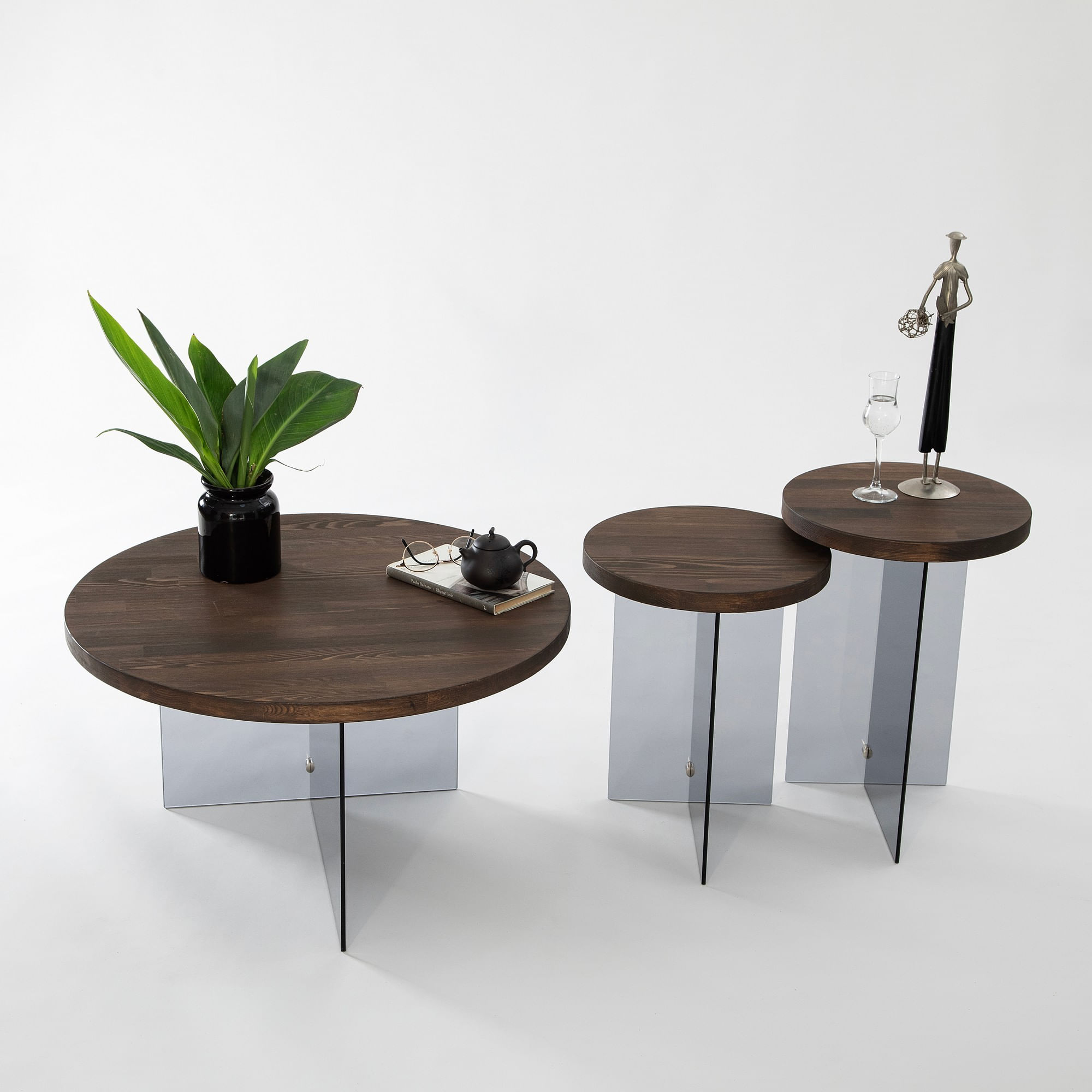 Set măsuțe cafea Hanah Home, MDF, 35 x 51 cm, nuc/închis gri, 552NOS2410 — imaginea 4