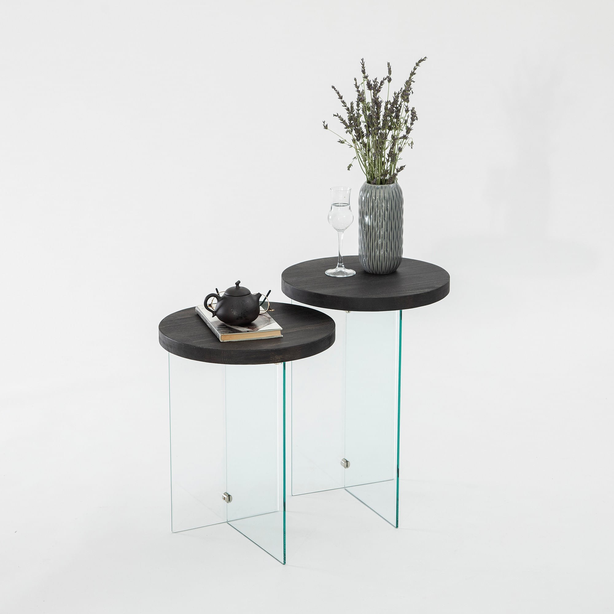 Set măsuțe cafea Hanah Home, MDF, 35 x 51 cm, antracit/transparent, 552NOS2404 — imaginea 3