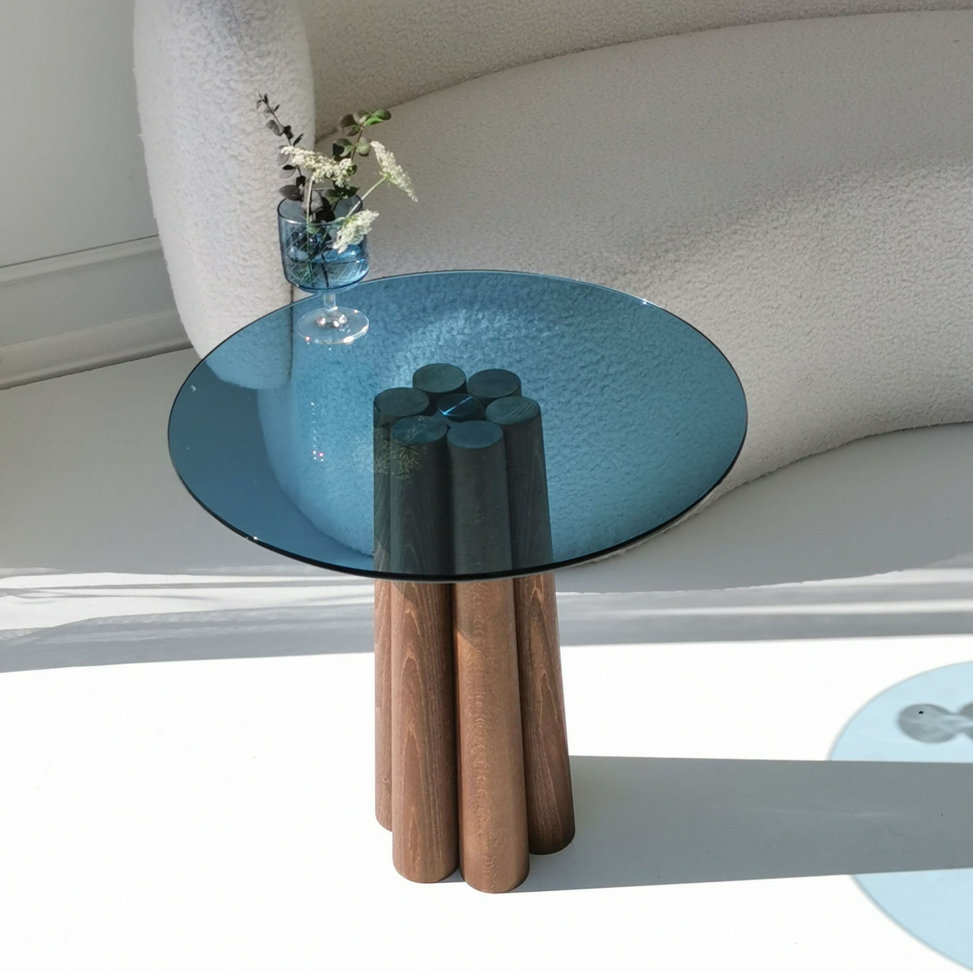Măsuță cafea Hanah Home, sticlă, 50 x 50 x 50 cm, nuc/albastru, 552NOS2395 — imaginea 5