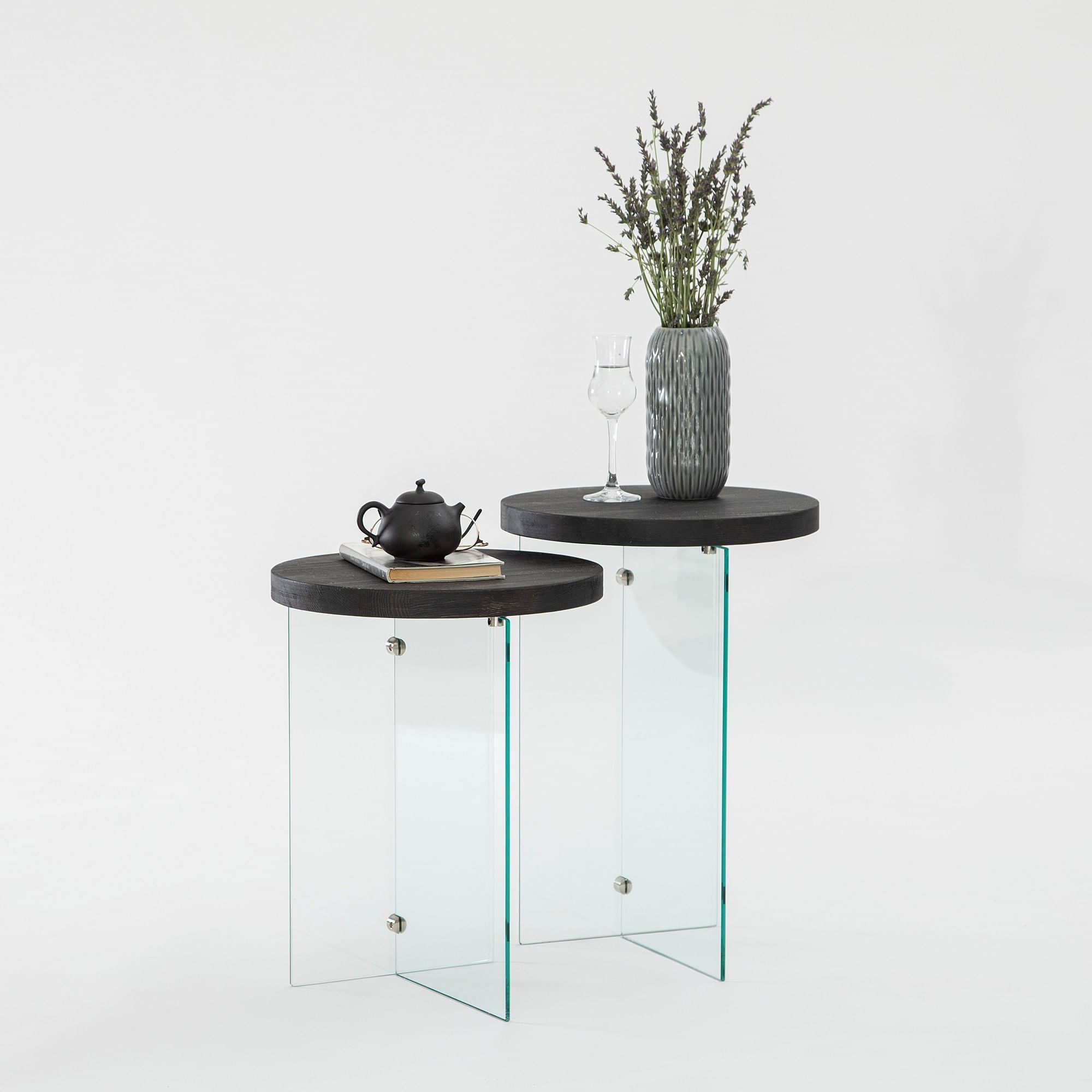 Set măsuțe cafea Hanah Home, MDF, 35 x 51 cm, antracit/transparent, 552NOS2404 — imaginea 7