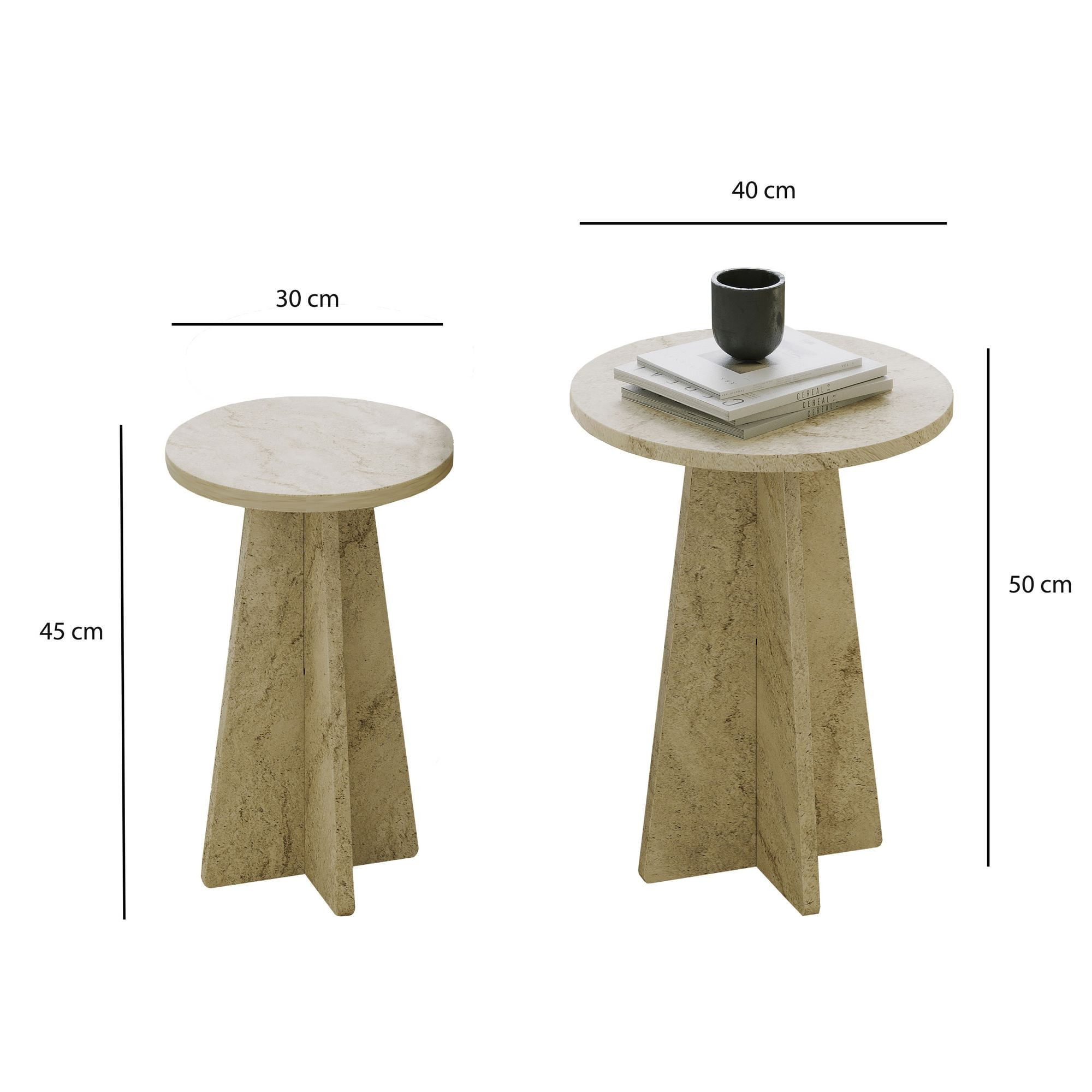 Set măsuțe cafea Hanah Home, PAL melaminat, 40 x 40 x 50 cm, travertine, 552NOS2581 — imaginea 2