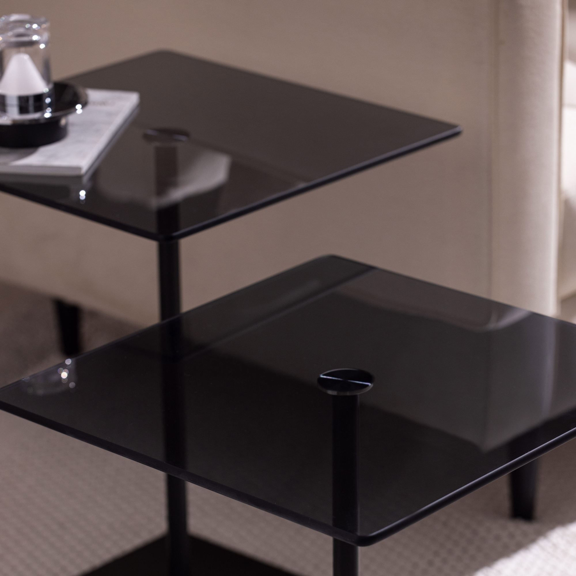 Set măsuțe cafea Hanah Home, PAL melaminat, 40 x 40 x 45 cm, negru/fume, 552NOS2577 — imaginea 4