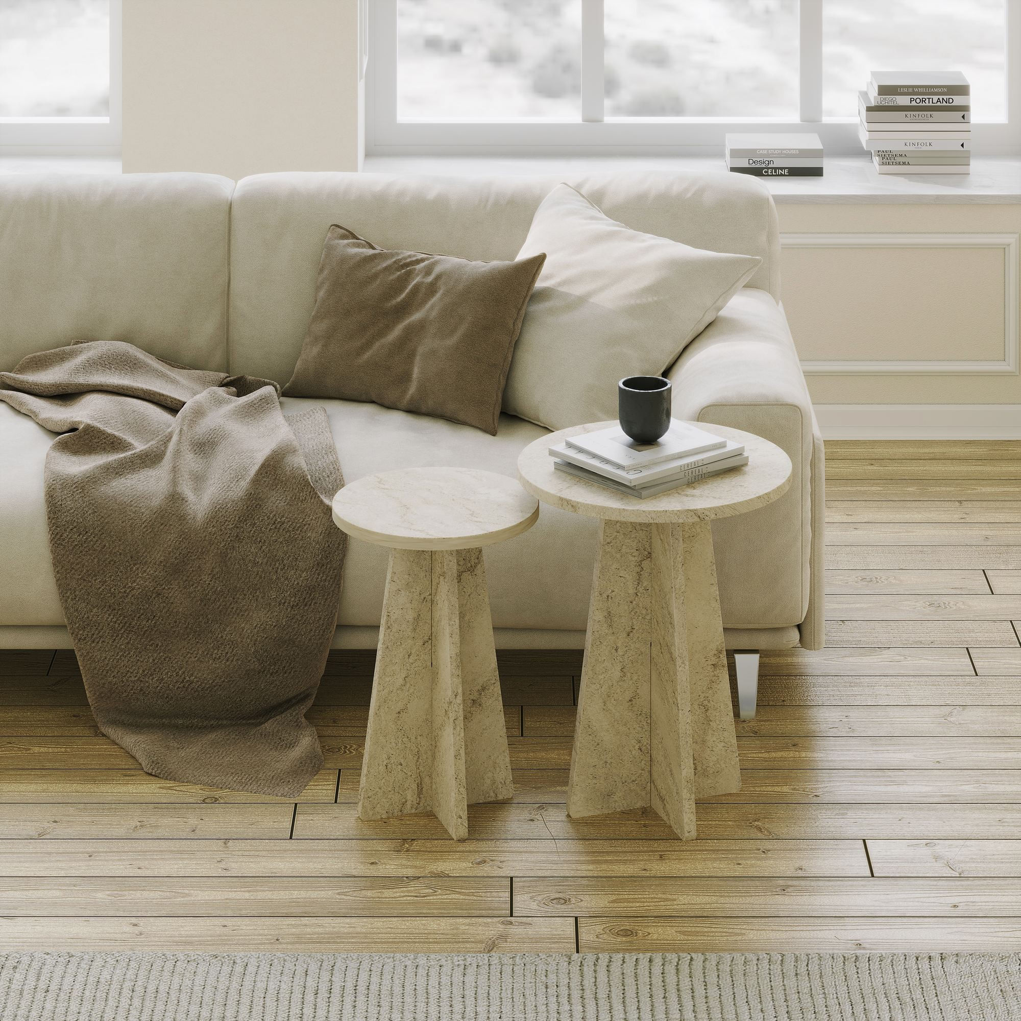 Set măsuțe cafea Hanah Home, PAL melaminat, 40 x 40 x 50 cm, travertine, 552NOS2581 — imaginea 3