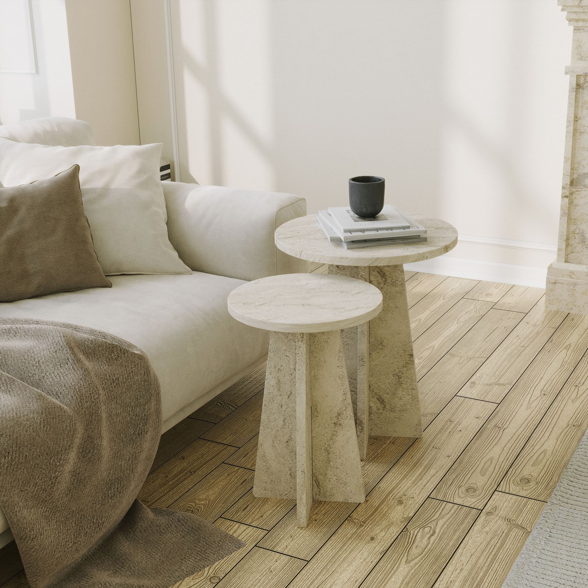 Set măsuțe cafea Hanah Home, PAL melaminat, 40 x 40 x 50 cm, travertine, 552NOS2581 — imaginea 4