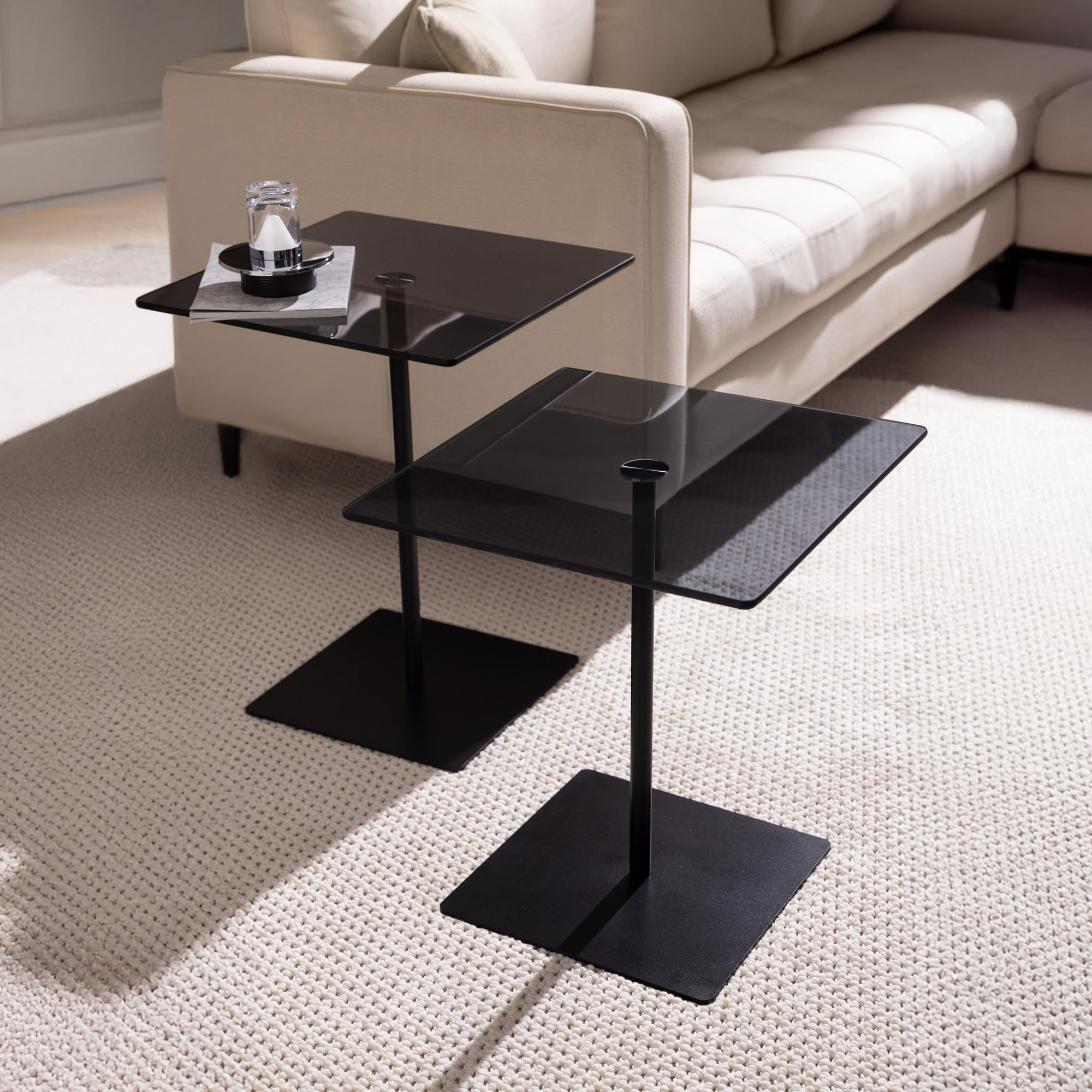 Set măsuțe cafea Hanah Home, PAL melaminat, 40 x 40 x 45 cm, negru/fume, 552NOS2577 — imaginea 8