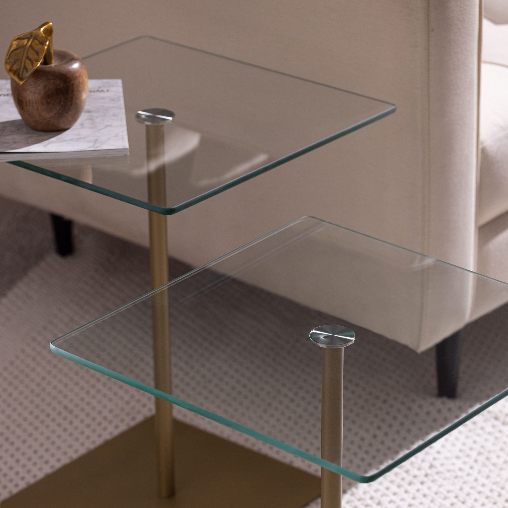 Set măsuțe cafea Hanah Home, PAL melaminat, 40 x 40 x 45 cm, auriu/transparent, 552NOS2579 — imaginea 8