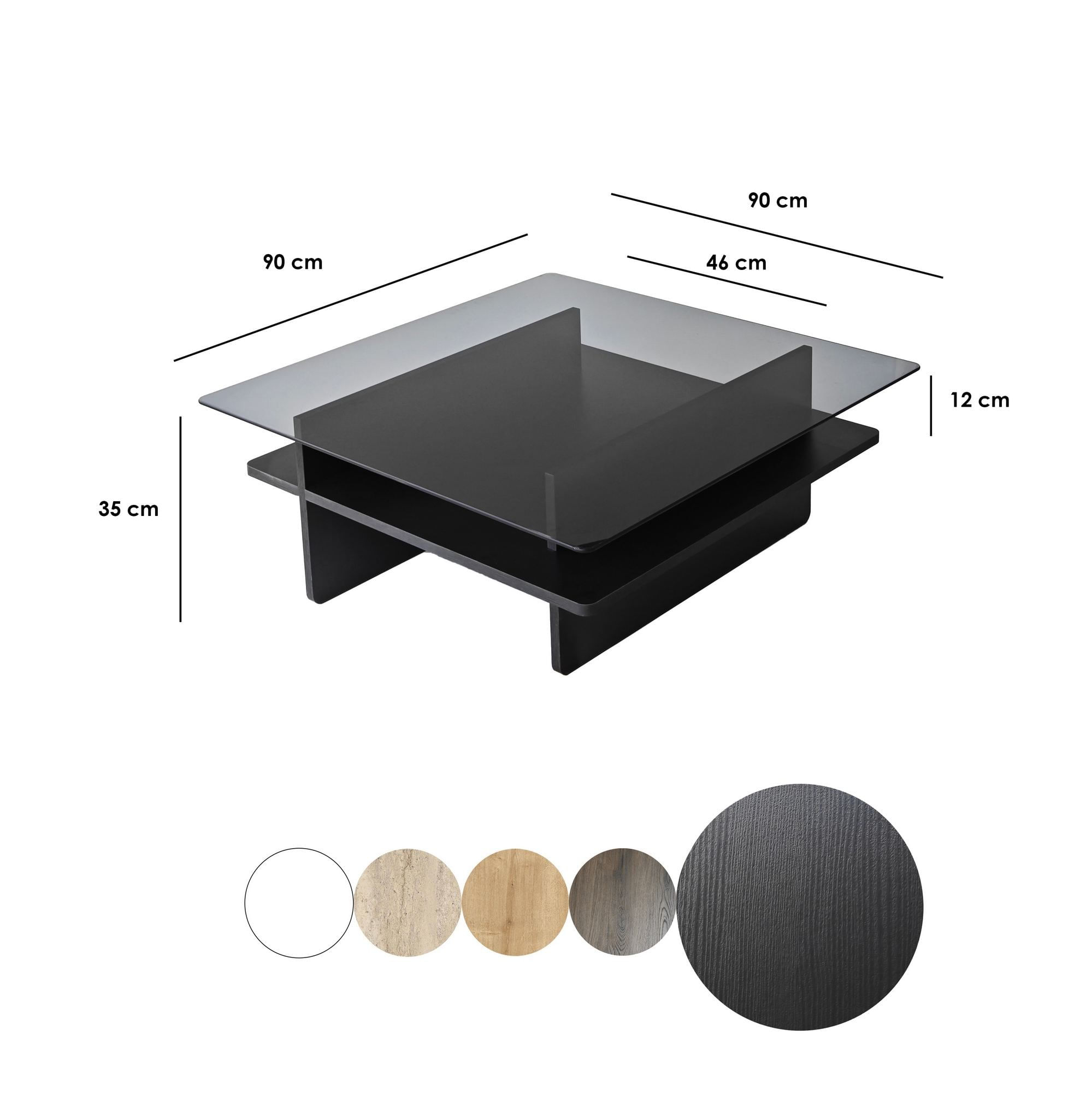 Măsuță cafea Hanah Home, PAL melaminat, 90 x 90 x 35 cm, negru/fume, 552NOS2568 — imaginea 2