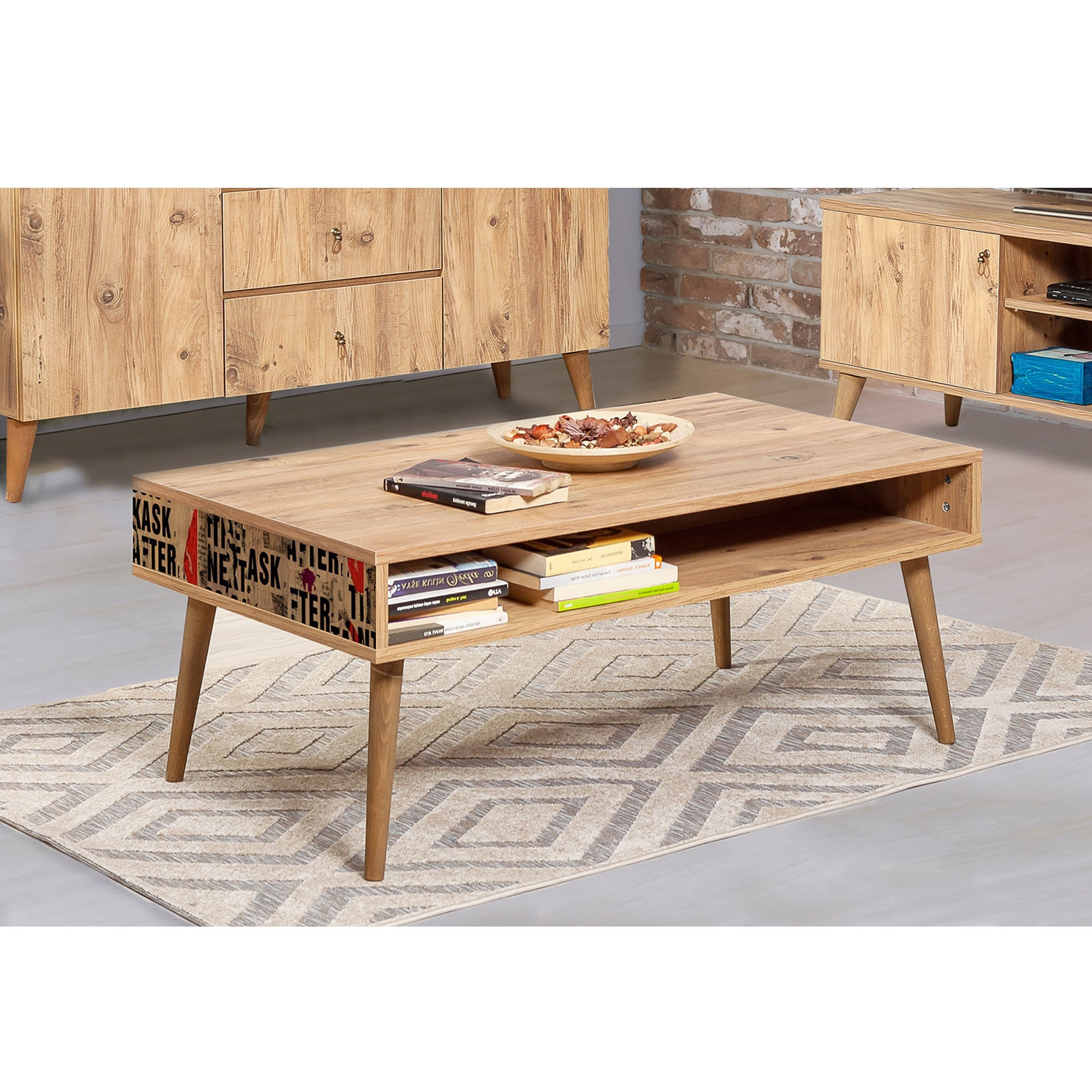 Măsuță cafea Hanah Home, PAL melaminat, 110 x 60 x 45 cm, atlantic pine/negru/roșu, 869VEL2526 — imaginea 4
