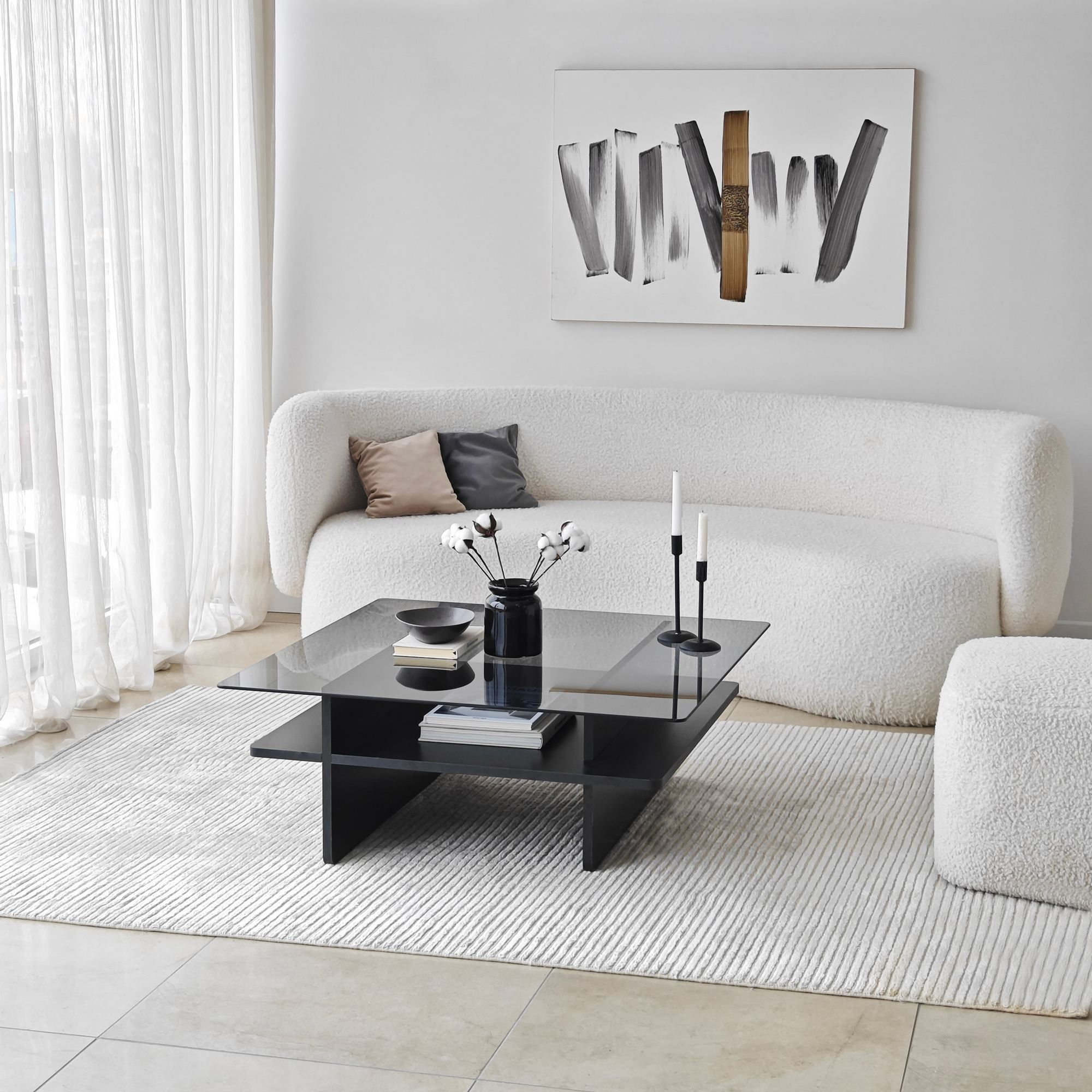 Măsuță cafea Hanah Home, PAL melaminat, 90 x 90 x 35 cm, negru/fume, 552NOS2568 — imaginea 5