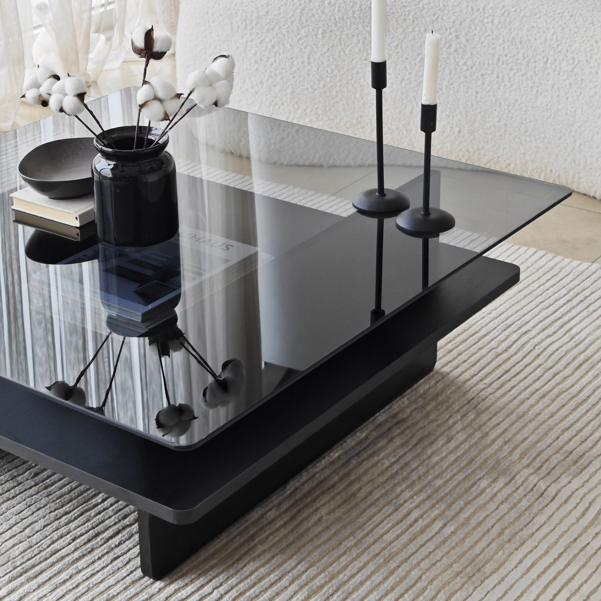 Măsuță cafea Hanah Home, PAL melaminat, 90 x 90 x 35 cm, negru/fume, 552NOS2568 — imaginea 6