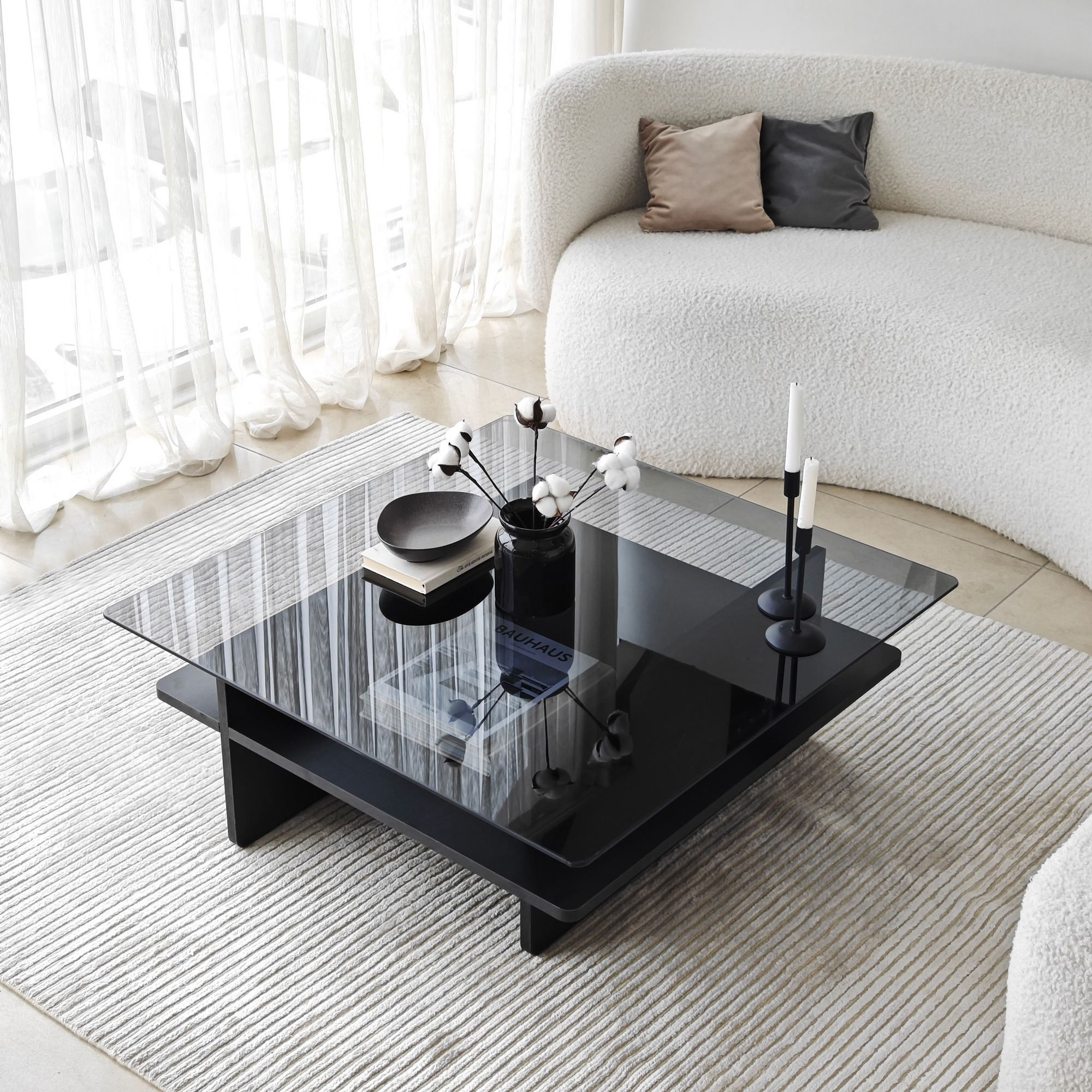 Măsuță cafea Hanah Home, PAL melaminat, 90 x 90 x 35 cm, negru/fume, 552NOS2568 — imaginea 7