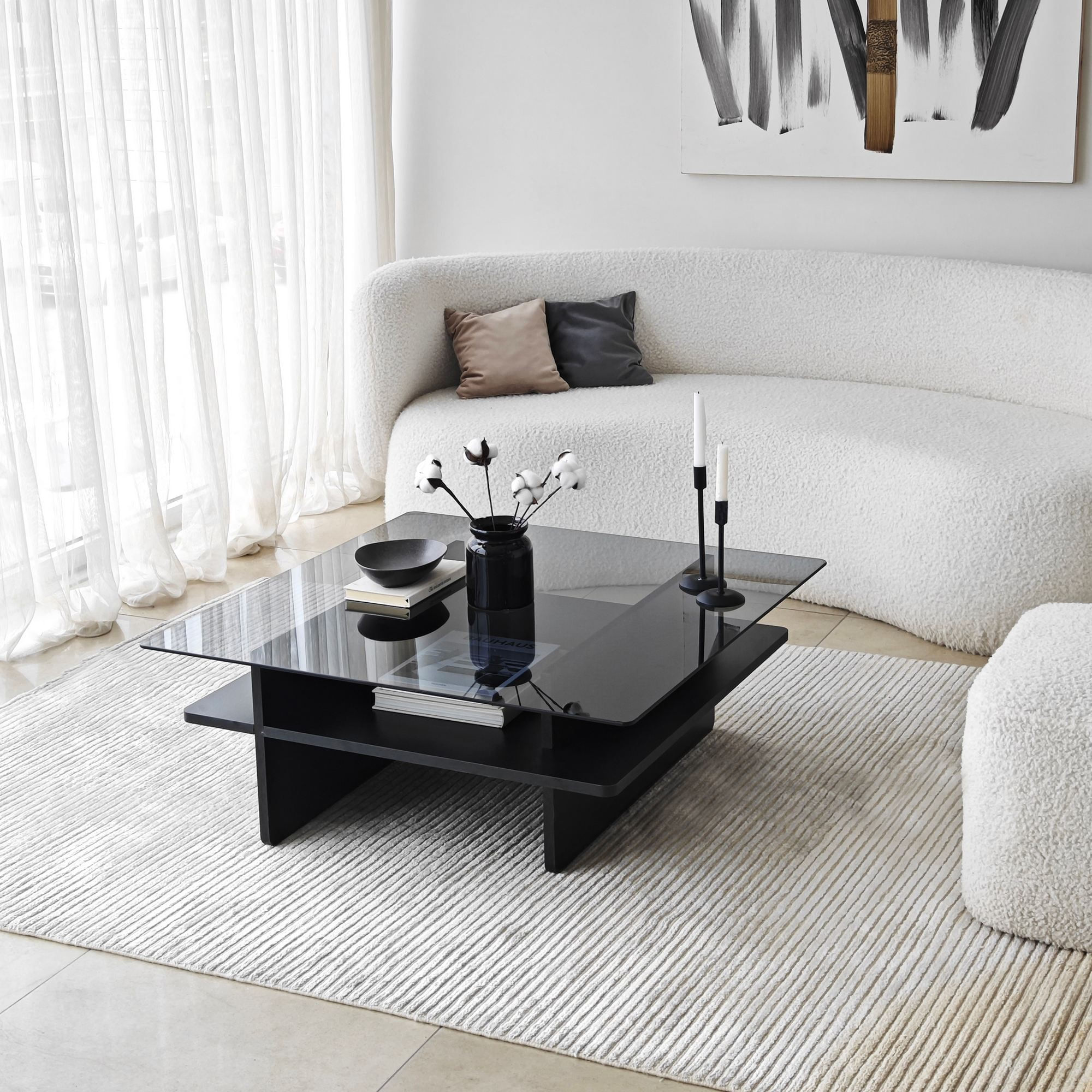 Măsuță cafea Hanah Home, PAL melaminat, 90 x 90 x 35 cm, negru/fume, 552NOS2568 — imaginea 8